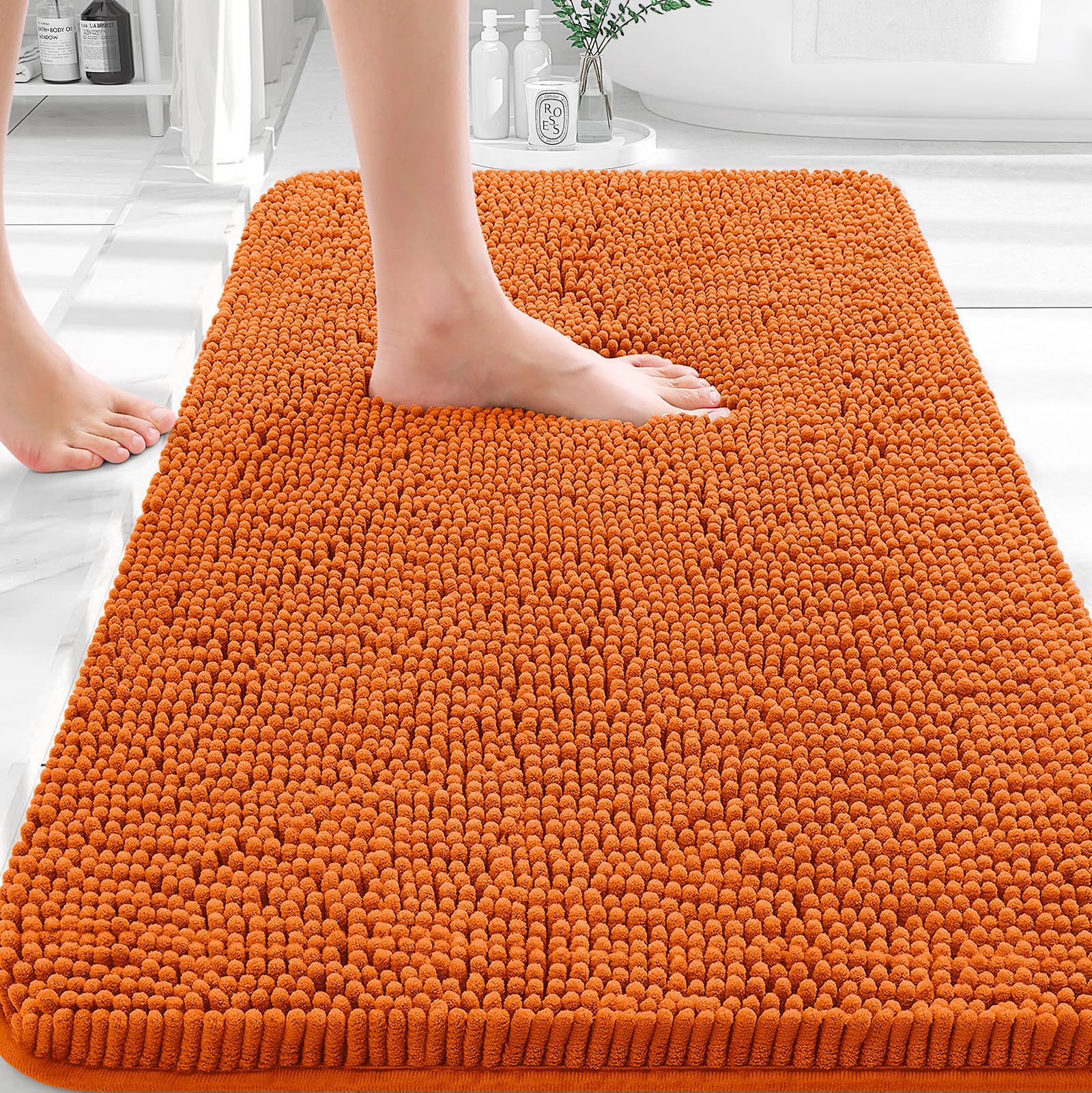 OLANLY Small Bathroom Rugs 30x18, Extra Soft Absorbent Chenille Bath Rugs | Clay, Quick-Drying Rubber Backing, Machine Washable Bath Mat for Bathroom Floor, Tub and Shower, Home Decor Accessories