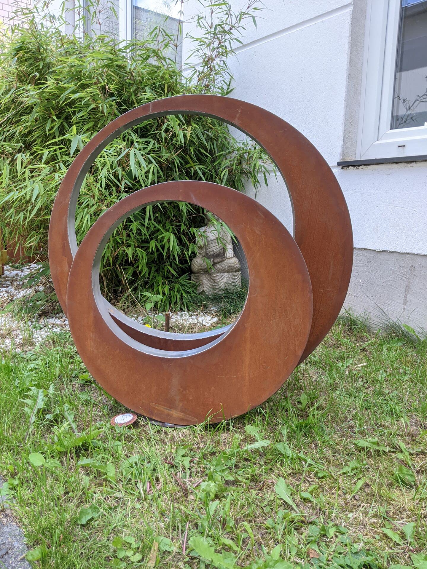 Zen Man Edelrost Gartenfigure,Gartenstecker, Rostige Eisenplatte Plus Edelstahlmaterial，Zweier-Set，75 * 5und 55 * 5cm,032127-1,-2