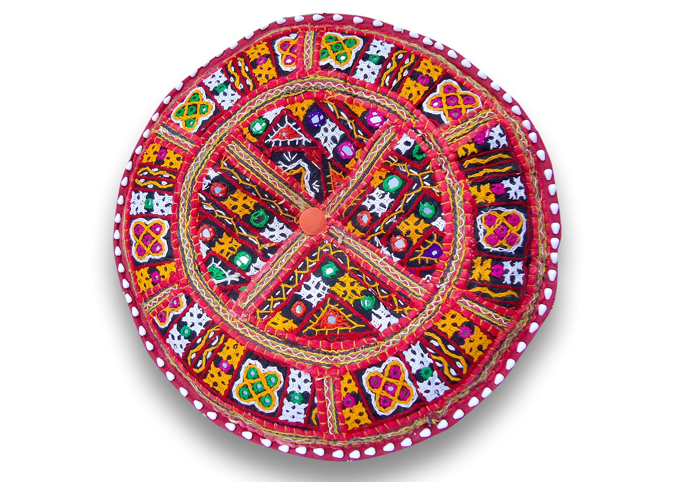Sophia-Art Indian Embroidered Patchwork Cover Indian Decorative Pouf Indian Comfortable Floor Cotton Cushion Ottoman Pouf,Indian Designs Ethnic Patchwork Pouf (Gujarat-Kutch, 18"x13") 1