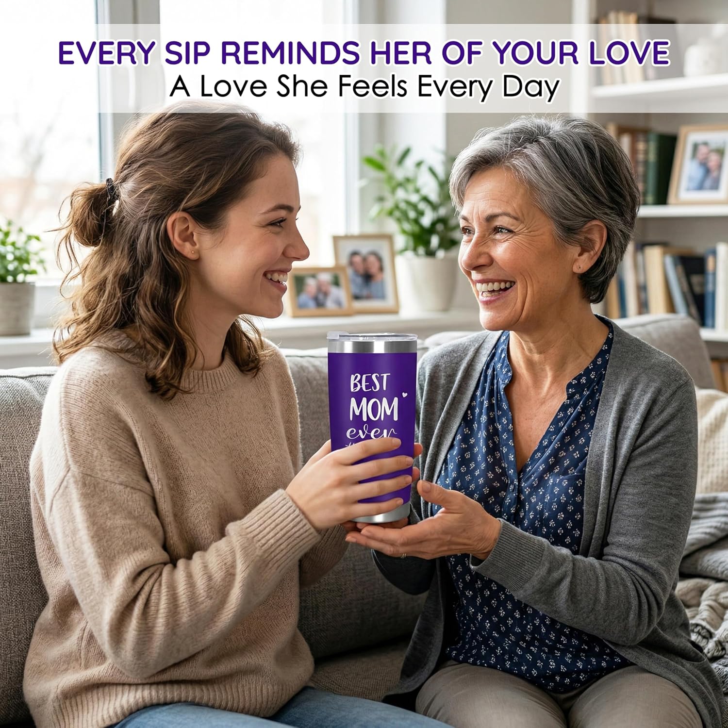 TEEZWONDER Mothers Day Gifts for Mom from Daughter Son - Best Mom Ever 20 oz Stainless Steel Insulated Coffee Tumbler with Lid - Birthday Gifts for Moms, Mama Gift for Mother in Law Stepmom