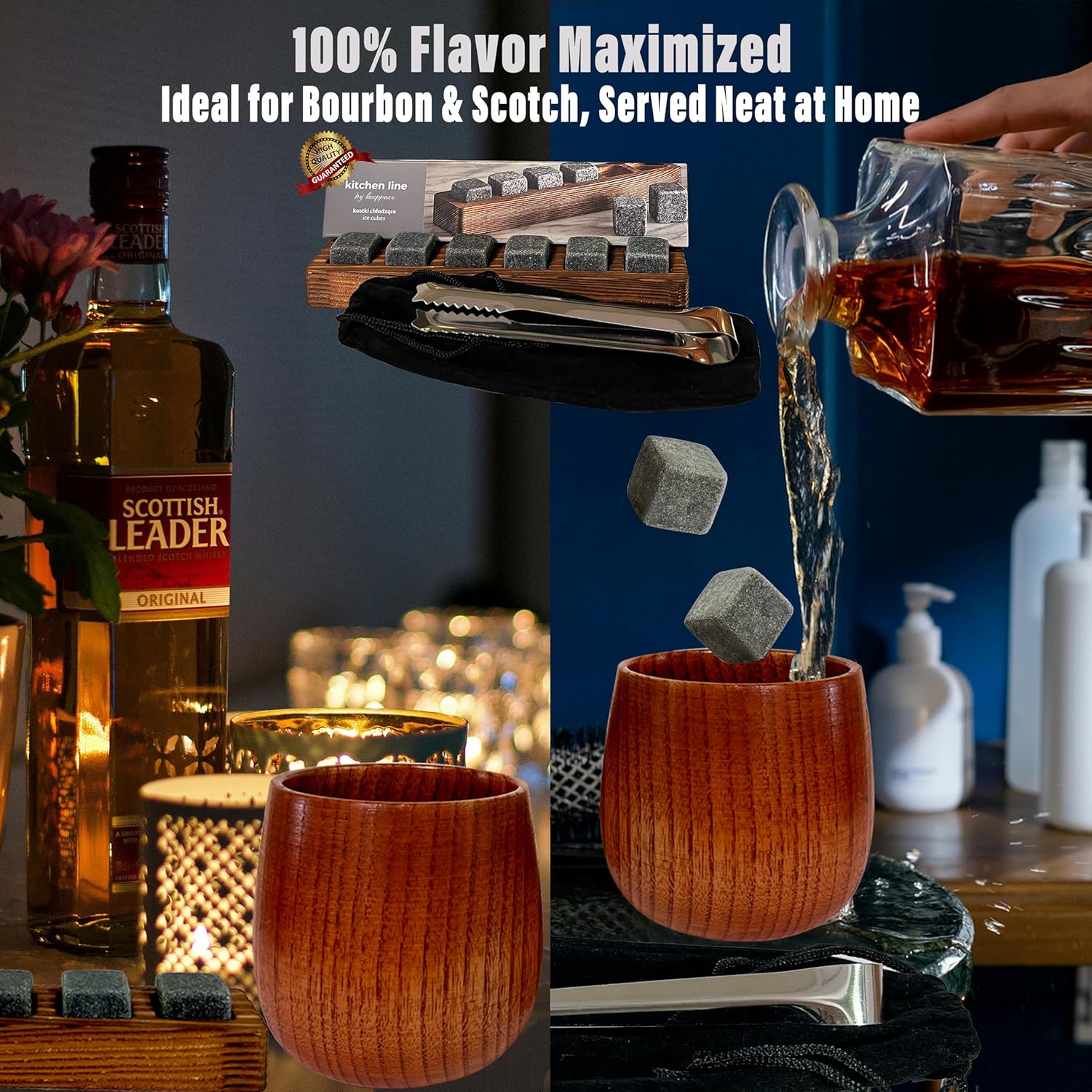 Premium Handcrafted Wooden Bourbon Whiskey Drinking Glasses Set | Wooden Old Fashioned Whiskey Glasses for Men/Woman Unique | Bourbon Tumbler | Anniversary Birthday Retirement Gifts in Gift Packaging