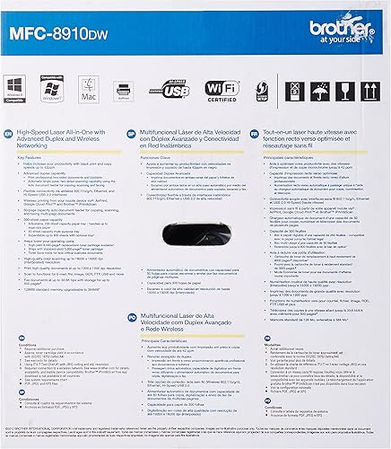 Miniatura 3 de Brother Printer MFC8910DW - Impresora monocromática inalámbrica con escáner fotocopiadora y fax reposición de Tienda Dash habilitada