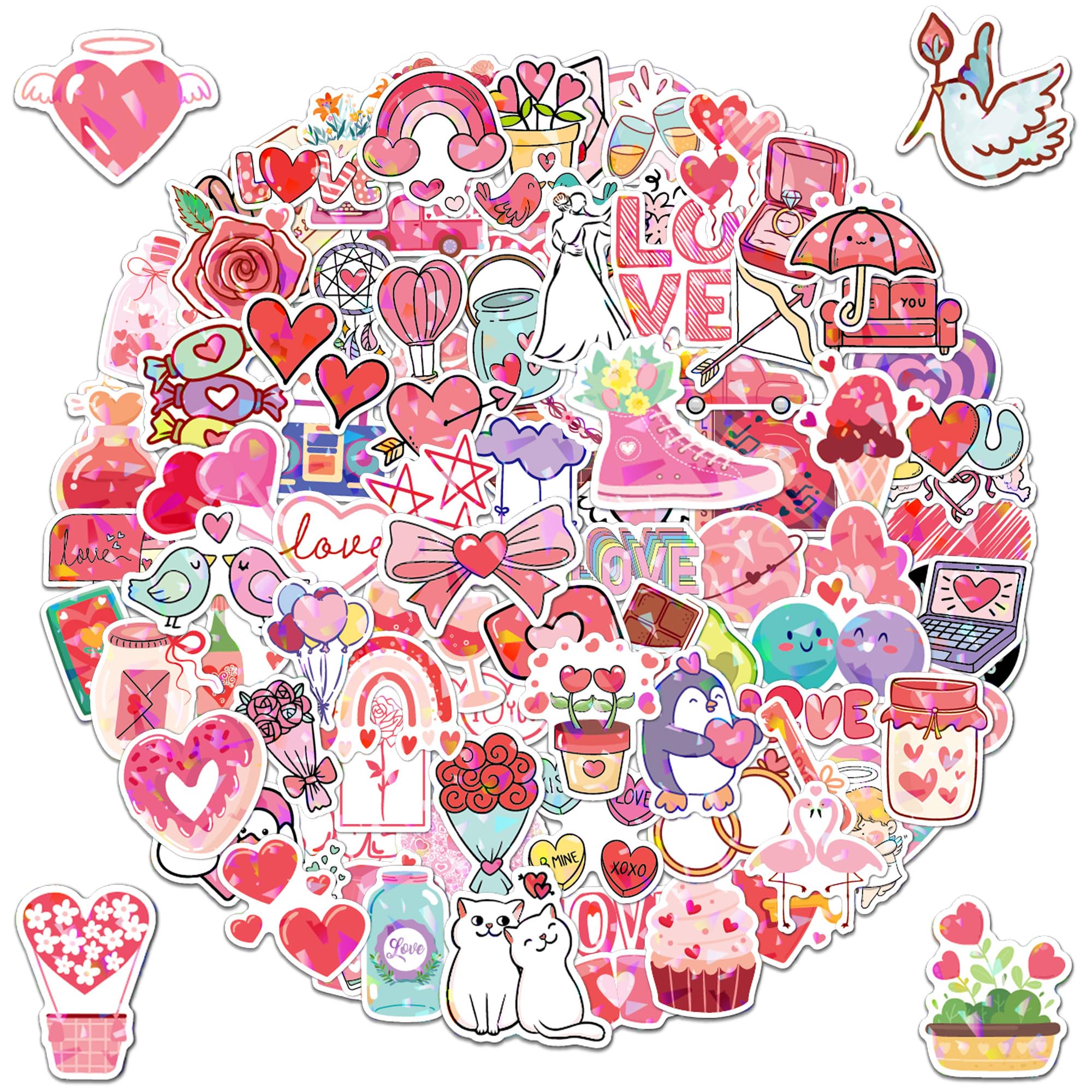 EUVBOKW 100 Pcs Glitter Heart Stickers,Valentine's Day Vinyl Stickers,Love Sticker for Scrapbooking, Water Bottle, Laptop,Phone,Party Supplies