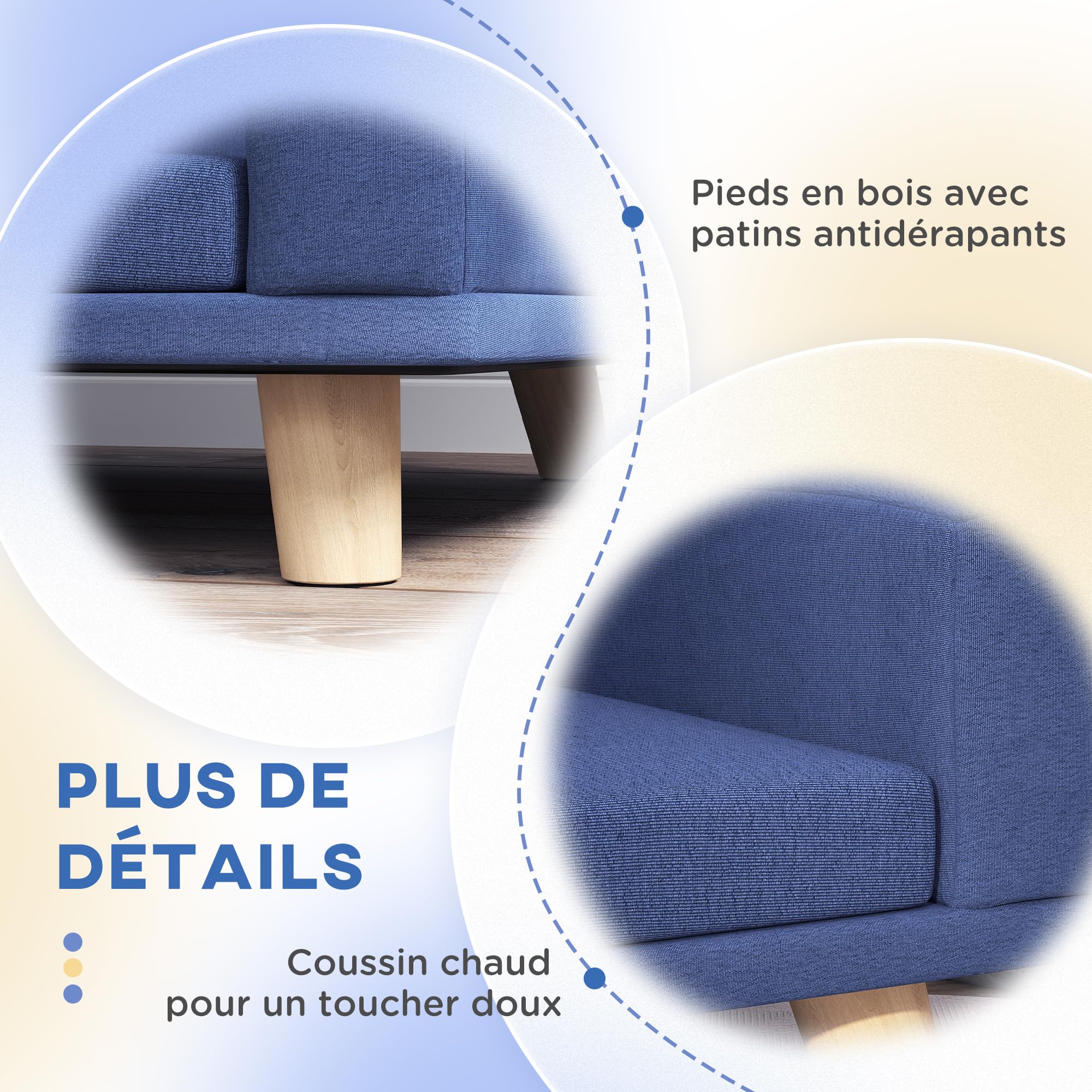 PawHut Canapé Chien, Lit pour Chien avec Coussin Déhoussable et Housse Lavable, Design Scandinave en Tissu Polyester avec Pieds en Bois, 98 x 67 x 25 cm, Bleu