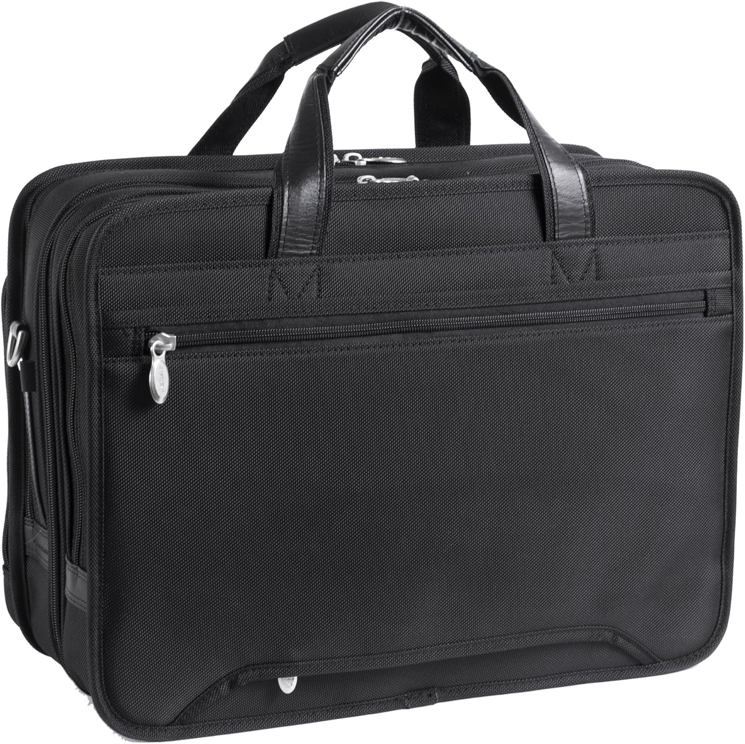 McKlein, R Series, Walton, Tech-Lite Ballistic Nylon, 17" Nylon Expandable Double Compartment Laptop Briefcase w/Removable Sleeve, Black (73985)