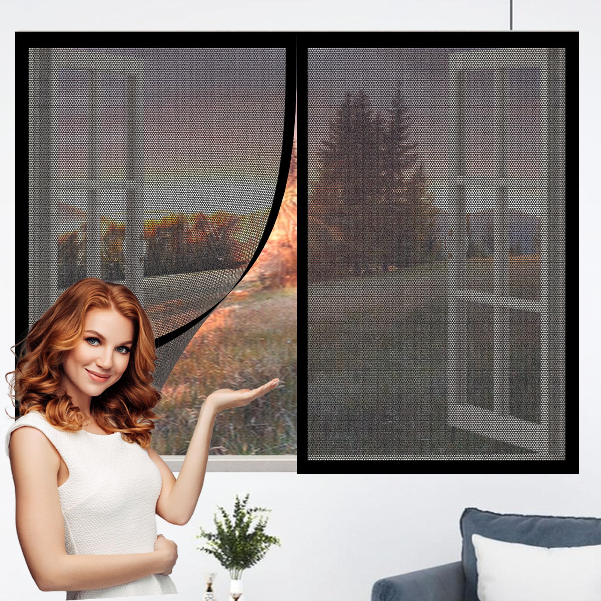 Magnetic Fly Screens Windows 70 x 165 cm Selfadhesive Tape Mosquito Net for Window Without Drilling Or Screwing with Self Adhesive Tape for Living Room Bedroom Offfice, Black