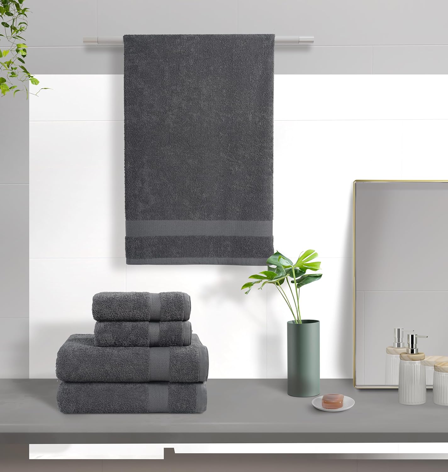 BolBom*S 8 Piece Towel Set Ultra Soft 100% Pure Cotton, 2 Large Bath Towels 28x56,2 Hand Towels for Bathroom 16x26,4 Wash Cloths12x12,Bath Towels Ideal for Everyday Use, Hotel & Spa-Dark Grey