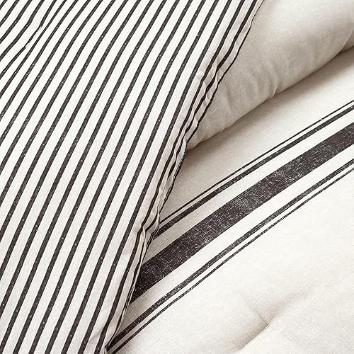 Miniatura 5 de Lush Decor Juego de edredón reversible de algodón a rayas, juego de 2 piezas, individual XL, negro, juego de ropa de cama individual, decoración de