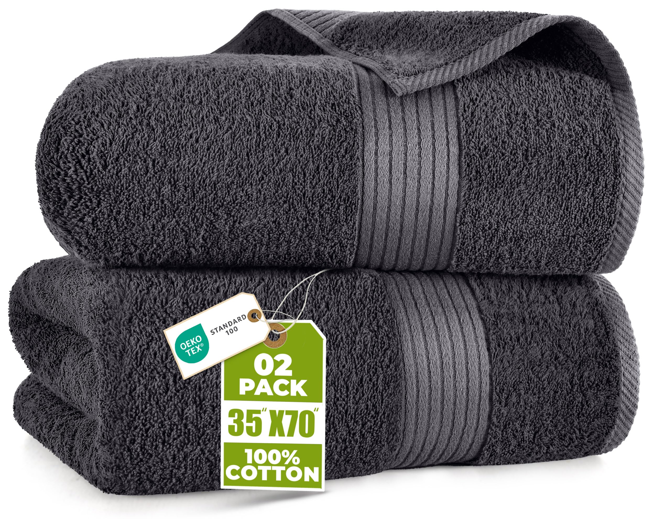 Luxurious Jumbo Bath Sheet 2 Pack - 100% Cotton Highly Absorbent and Quick Dry Extra Large Bath Towel - Super Soft Hotel Quality Towel (90 x 180 cm, Grey)
