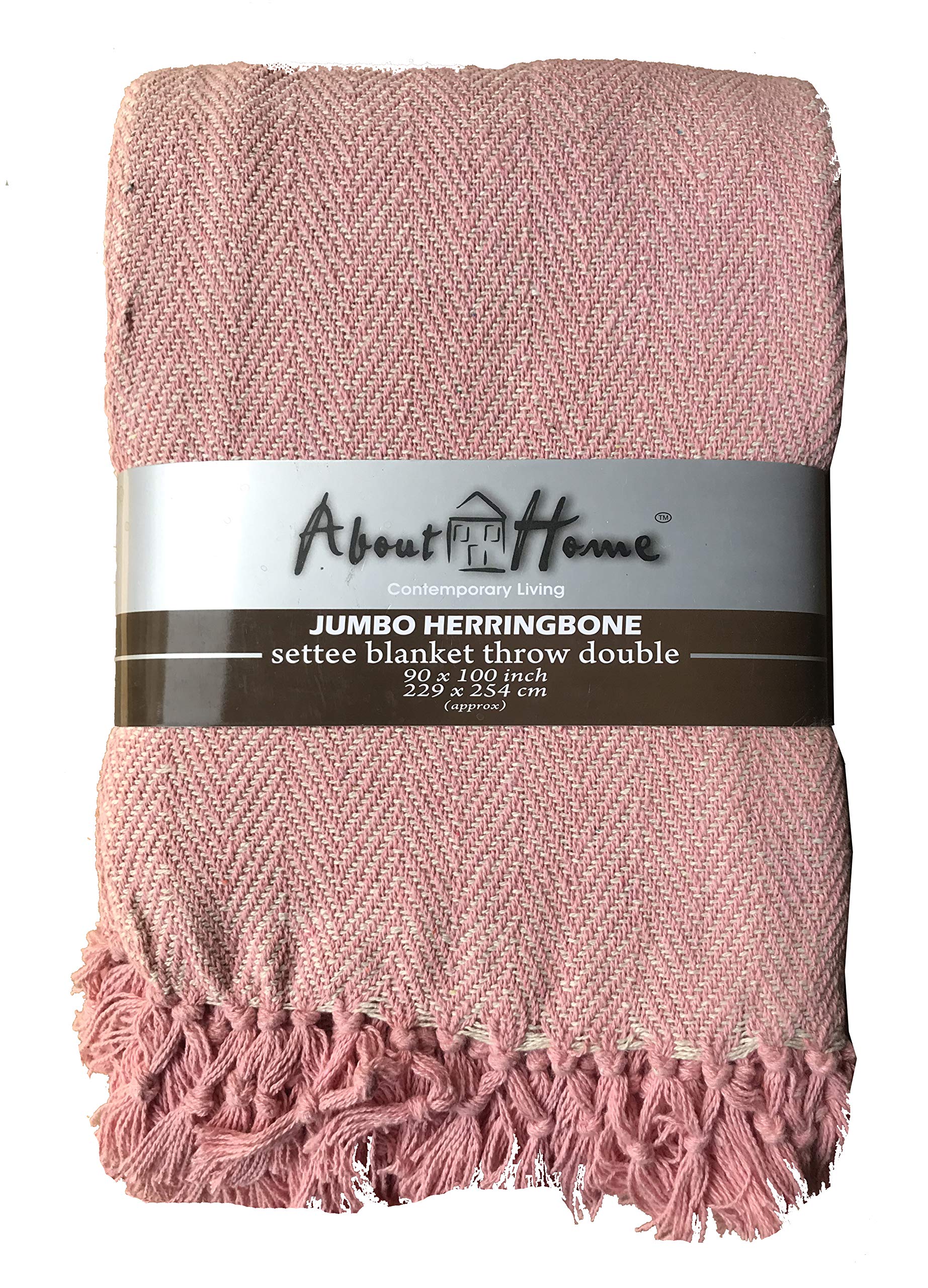 About Home Pink Cotton Rich Herringbone Blanket Throw, Settee Cover (, 90"X100")