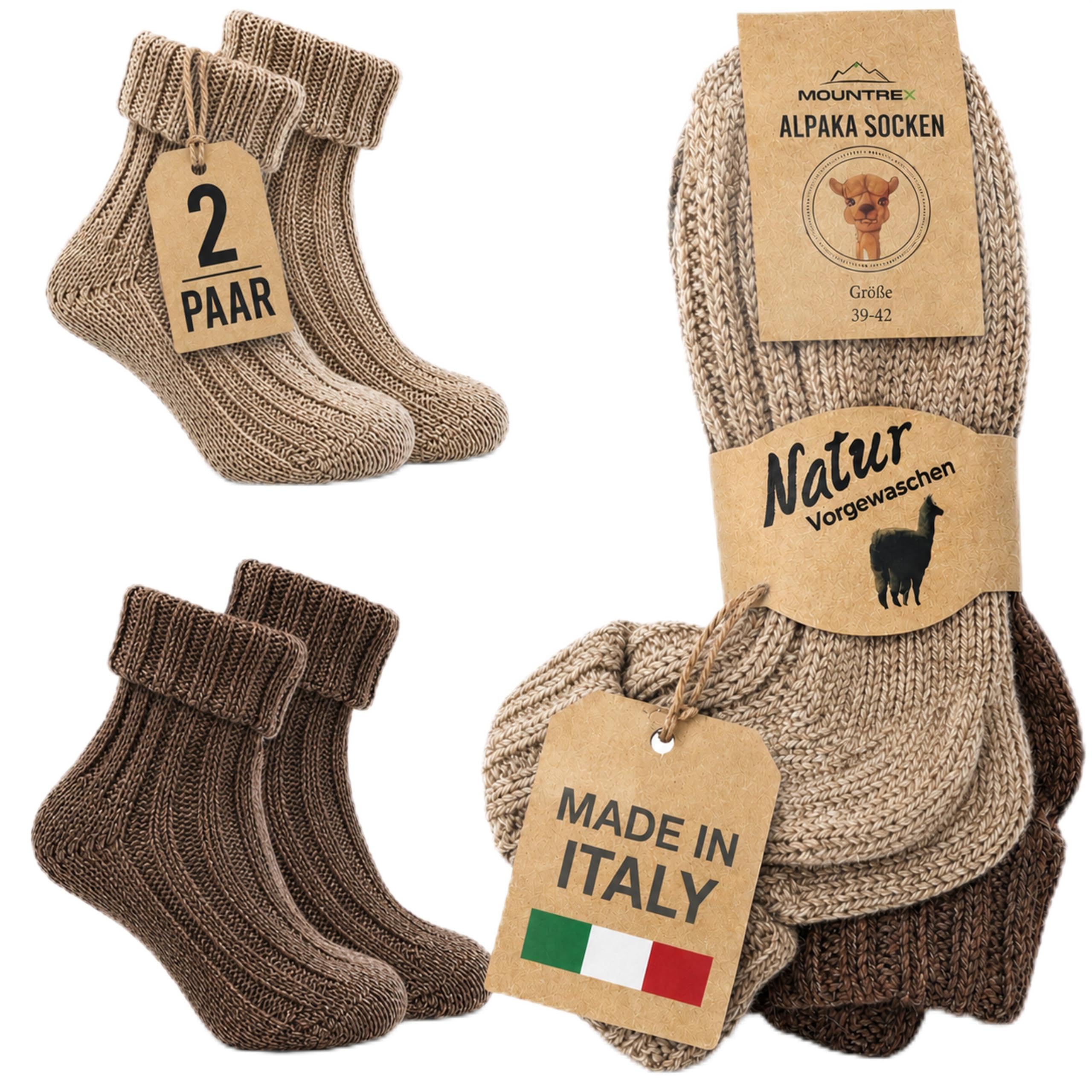 MOUNTREX® Alpaka Socken, Wollsocken für Damen und Herren - Wintersocken, Warme Haussocken, Thermosocken - Dick - 2 Paar