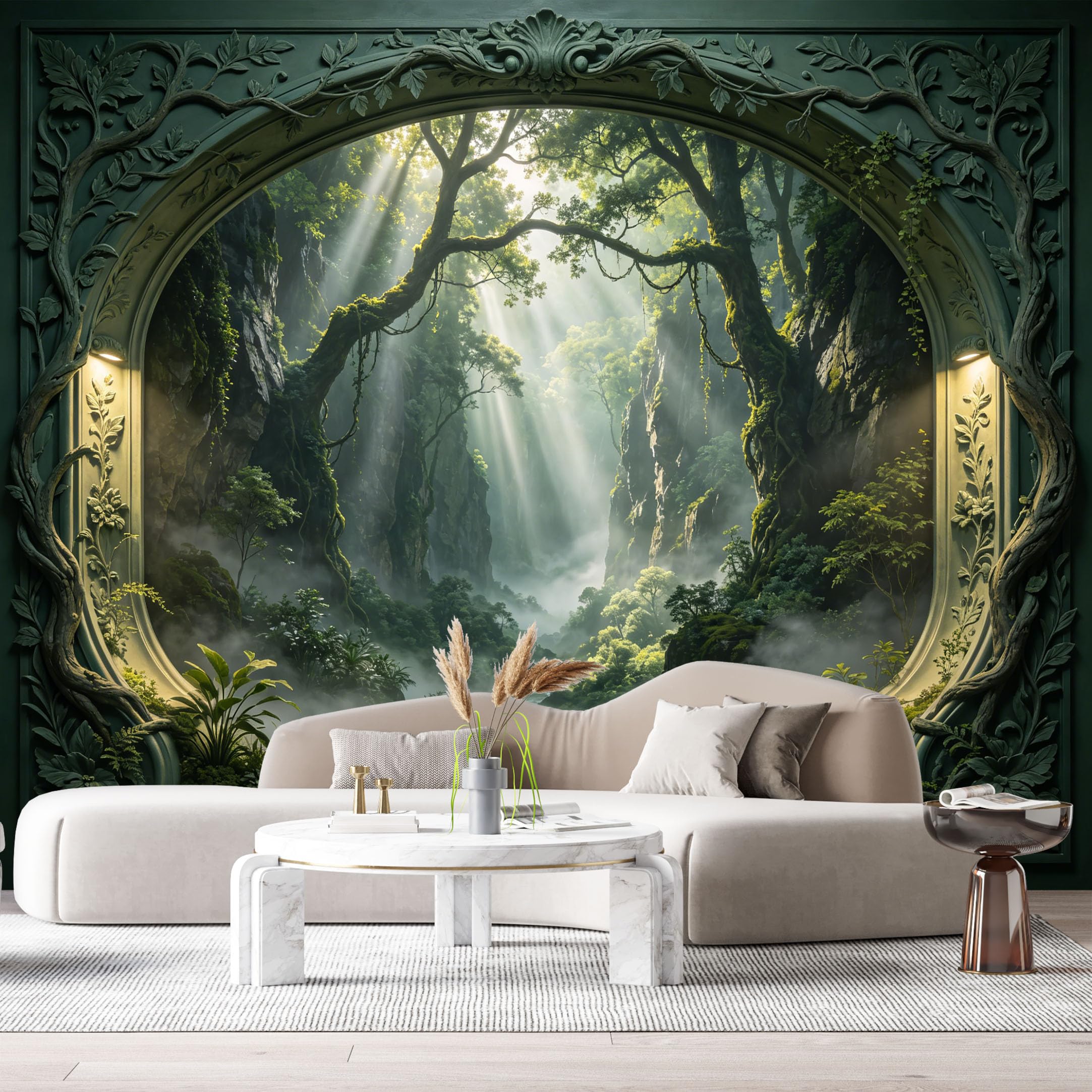 Custom Size Wall Murals Forest Landscape Sunbeam Arch Frame 3D Trompe L'Oeil SelfAdhesiveWall Fabric Removable Wallpaper Wall Decor for Living Room Bedroom Bathroom