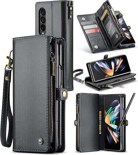 ASAPDOS Funda tipo cartera para Samsung Galaxy Z Fold 4 con soporte para S Pen y protector de pantalla de piel sintética con cierre magnético S-Pen