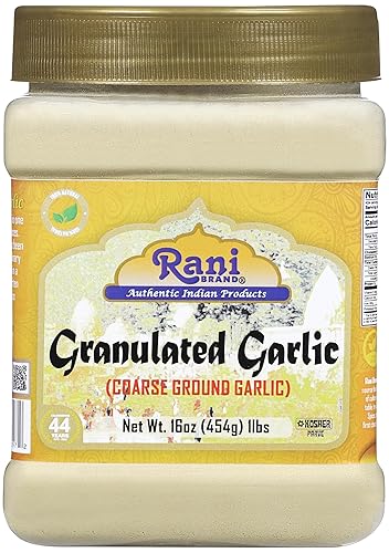 Ajo granulado Rani (ajo molido grueso) 16 onzas (1 libra) tarro de PET de 16.01 oz Todo natural Apto para gluten Vegano Sin OMG Kosher Sin sal