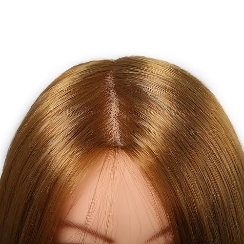 Miniatura 8 de Cabeza de maniquí de pelo largo de 66-71 cm con 60% cabello real, para práctica de peluquería y cosmetología, con abrazadera y 9 herramientas - #27