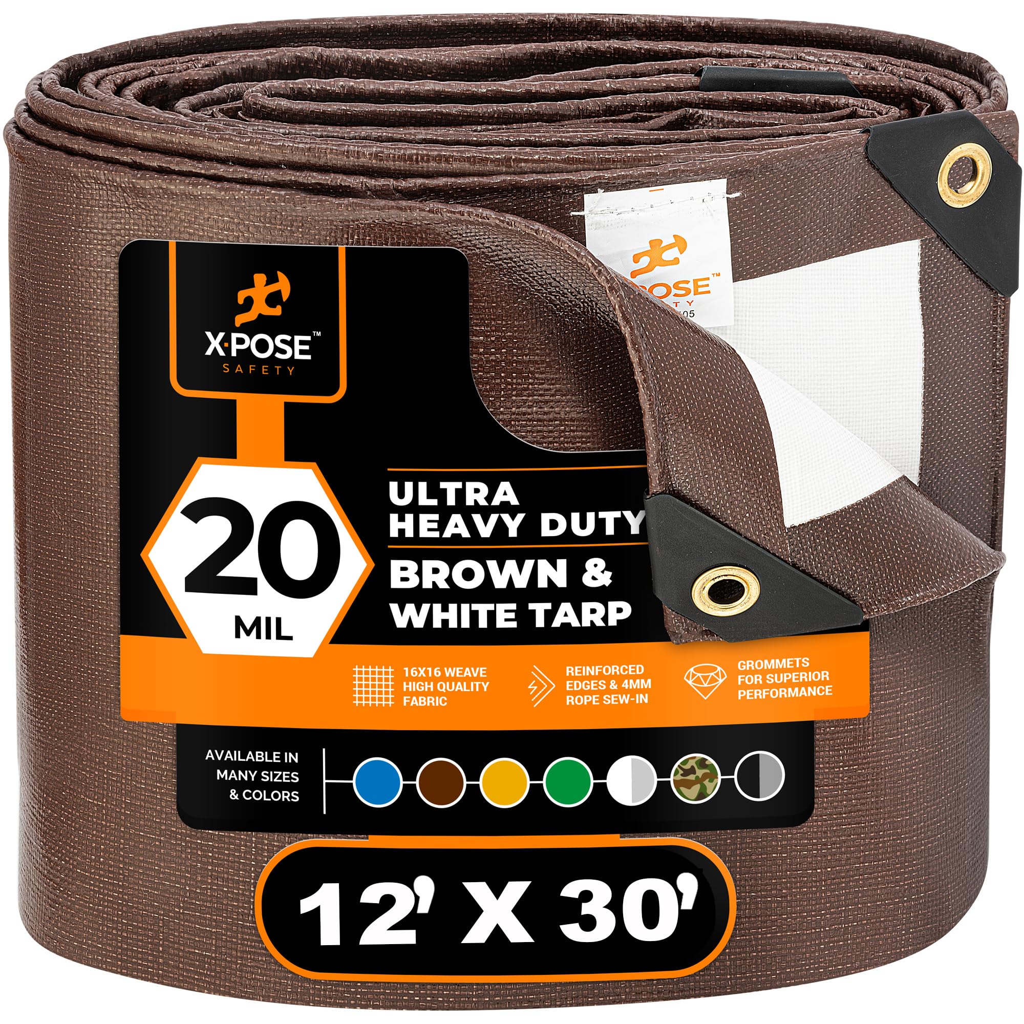 Photo 1 of 12' x 30' Brown/White Ultra Heavy Duty Tarp - 20 Mil Tarps Heavy Duty Waterproof 12x30 - Extra Large Outdoor Tarp, Waterproof Tarp Cover for Rain Camping, Tent Tarp, UV Protection, Reinforced Corners
