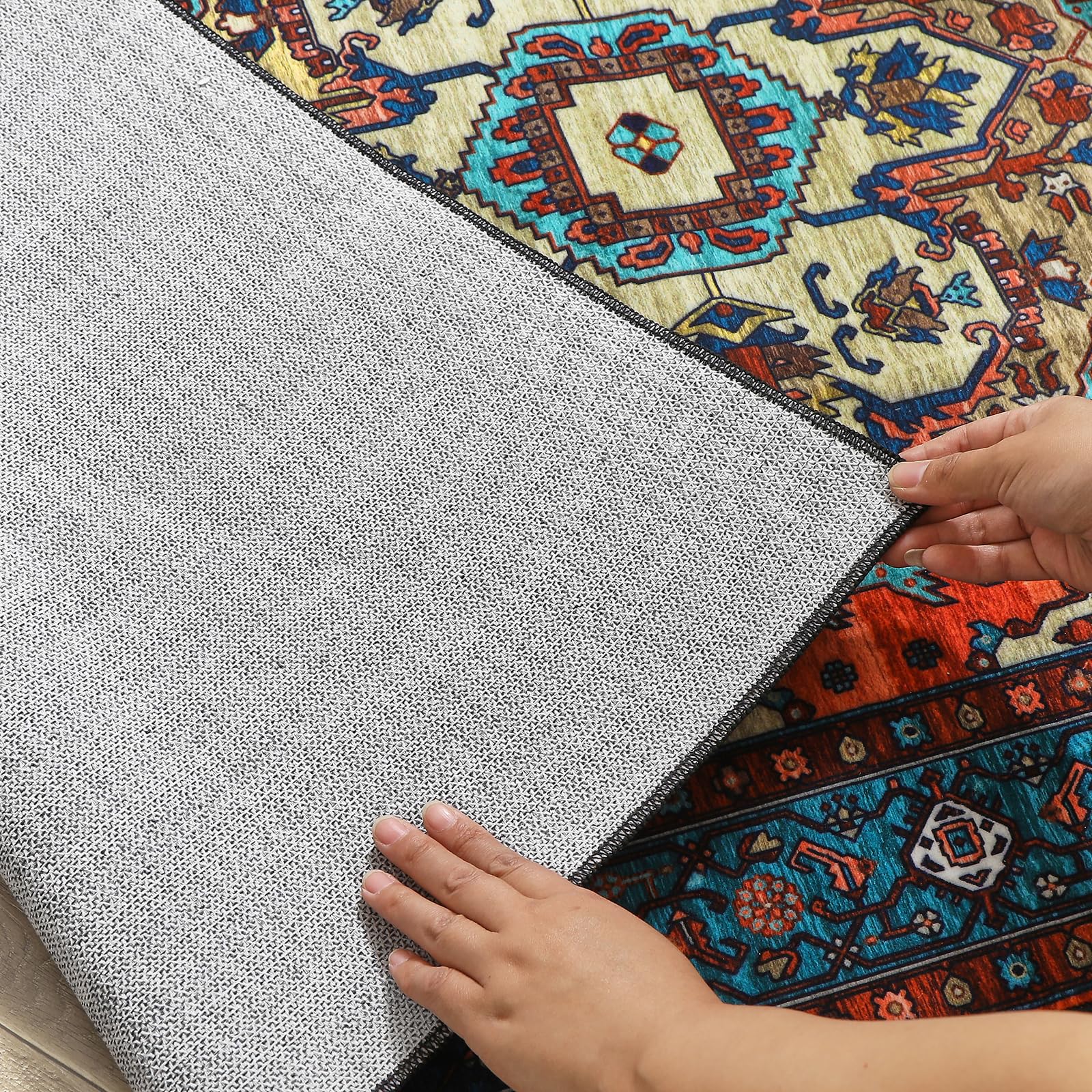 WONGS BEDDING Boho Teppich Wohnzimmer Schlafzimmer Kurzflor Teppiche Waschbar Weich rutschfest Vintage Design