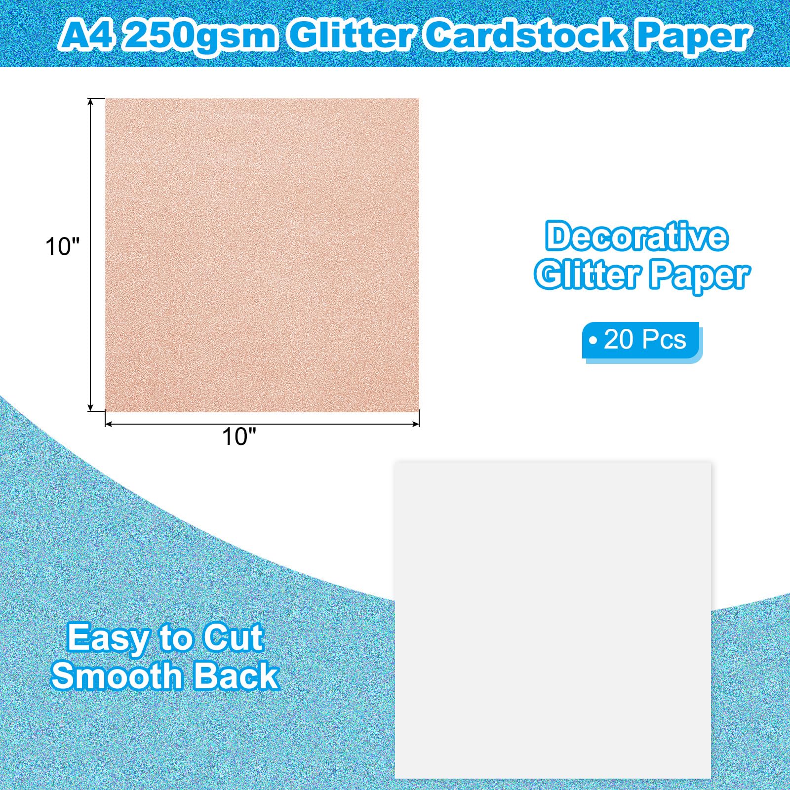 PATIKIL 20 Sheets Rose Gold Glitter Cardstock 10 x 10 in - Image 2