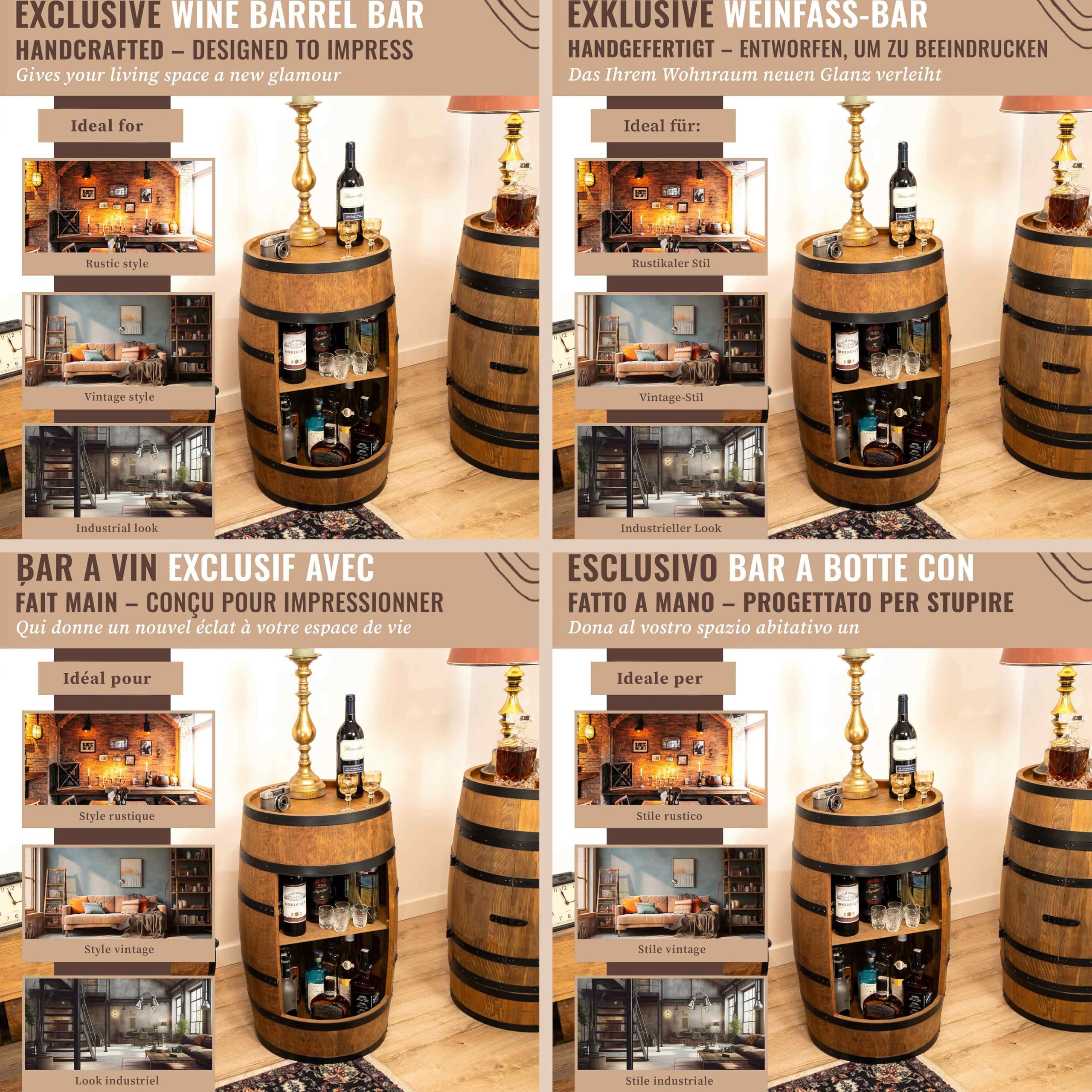 CREATIVE COOPER Botte Portabottiglie - Mini Bar In Legno Con LED, Stile Retr&ograve;, Capacit&agrave; 20-30 Bottiglie, 80 Cm