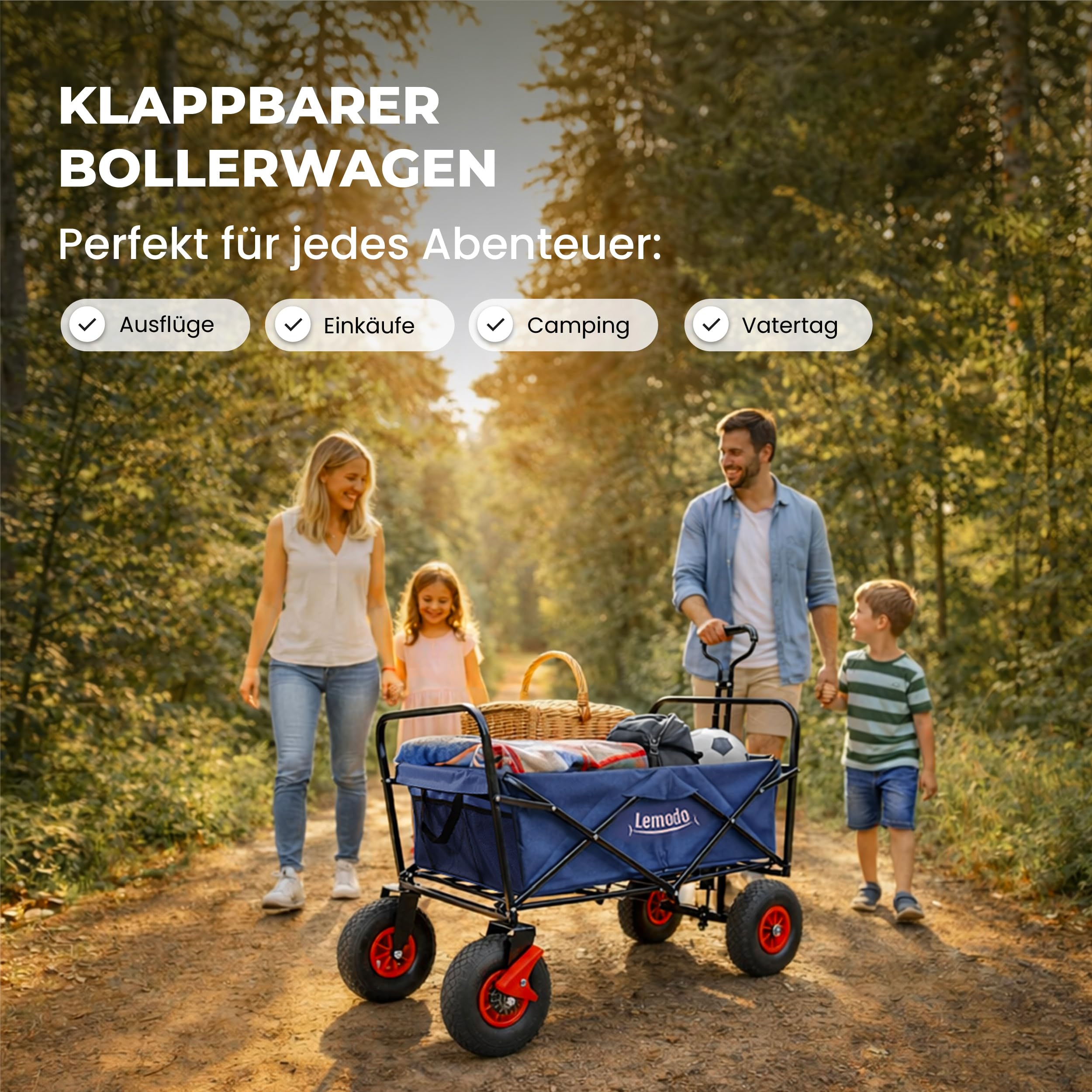 LEMODO Chariot pliable bleu avec pneus gonflables, échelle avec capacité de charge de 120 kg, chariot pliable avec 2 freins, chariot de transport pour chiens, ustensiles et bagages