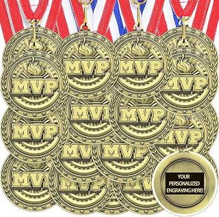 36 Pcs MVP Victory Torch Award Medals with Neck Ribbons Bulk Gold Medals for Awards Volleyball Soccer Football Champion Trophy Most Valuable Player for Team Sports Events Prizes Winner