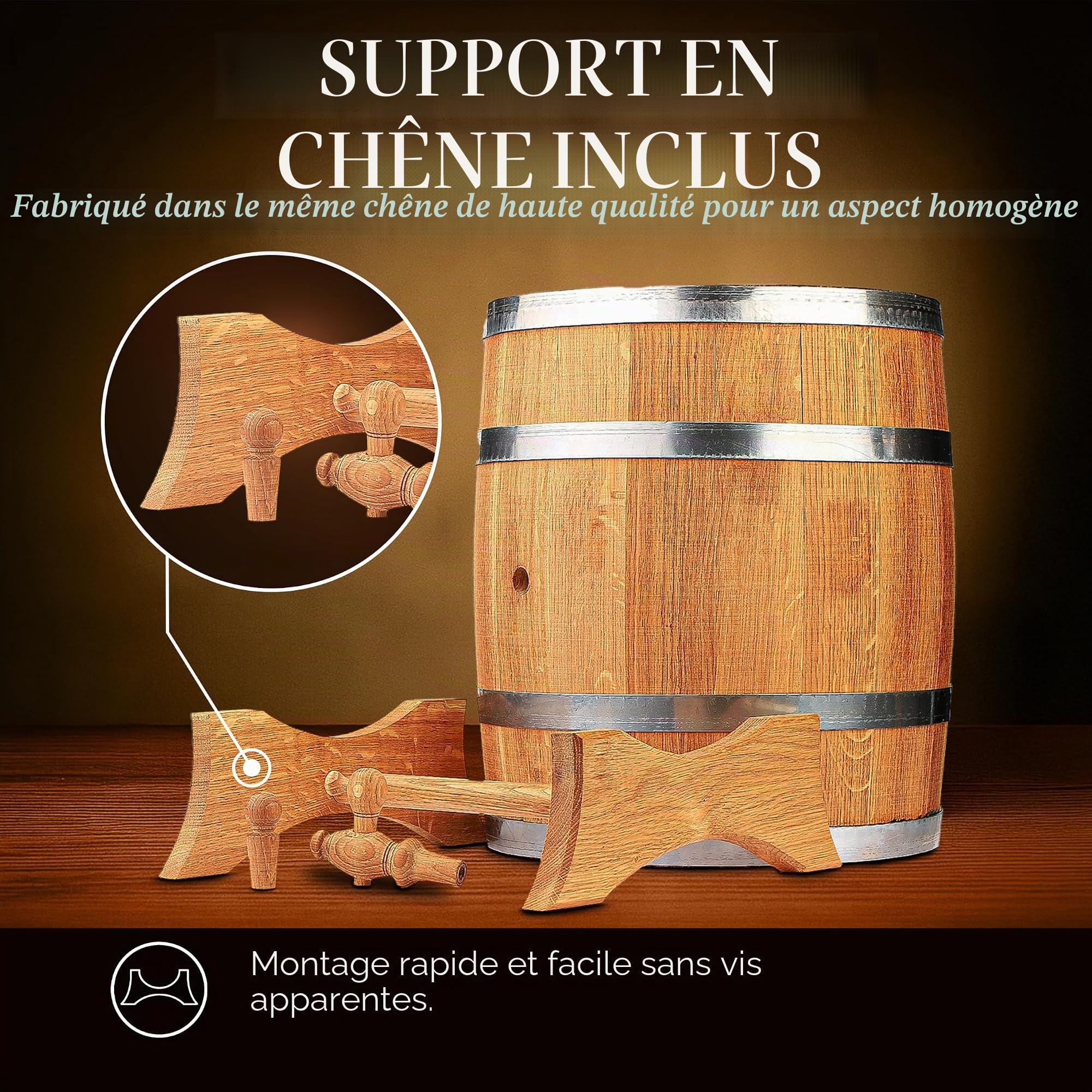 Tonneau en Bois de chêne brûlé 5L - Fabriqué à la Main, Idéal pour Vin, Whisky, Brandy et Plus - avec Support, Bouchon et Robinet, Fût en Bois Fût de chêne Fût de 5 litres