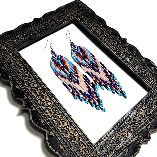Miniatura 5 de Pendientes hechos a mano con cuentas de cristal de estilo nativo americano, pendientes de cuentas nativas al estilo mexicano de artesanos, regalos