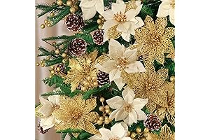 Gold Poinsettia Christmas Decor: Enchanting 4-in-1 Christmas Flowers, Berries, and Cones
