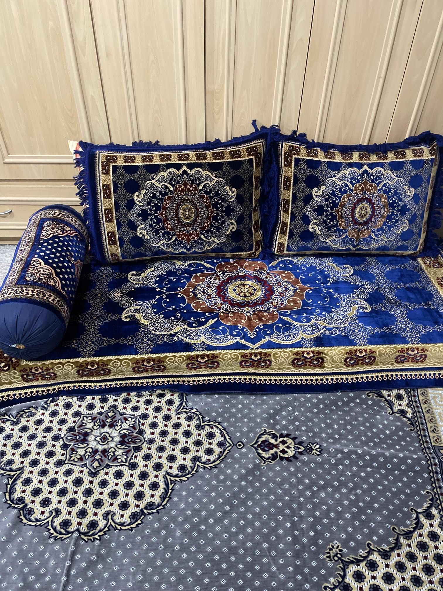 Luxury Product Arabic/Turkish/Afghani Floor Seating Sofa Couch,Floor Cushions,Arab Majlis sofa (Blue1)