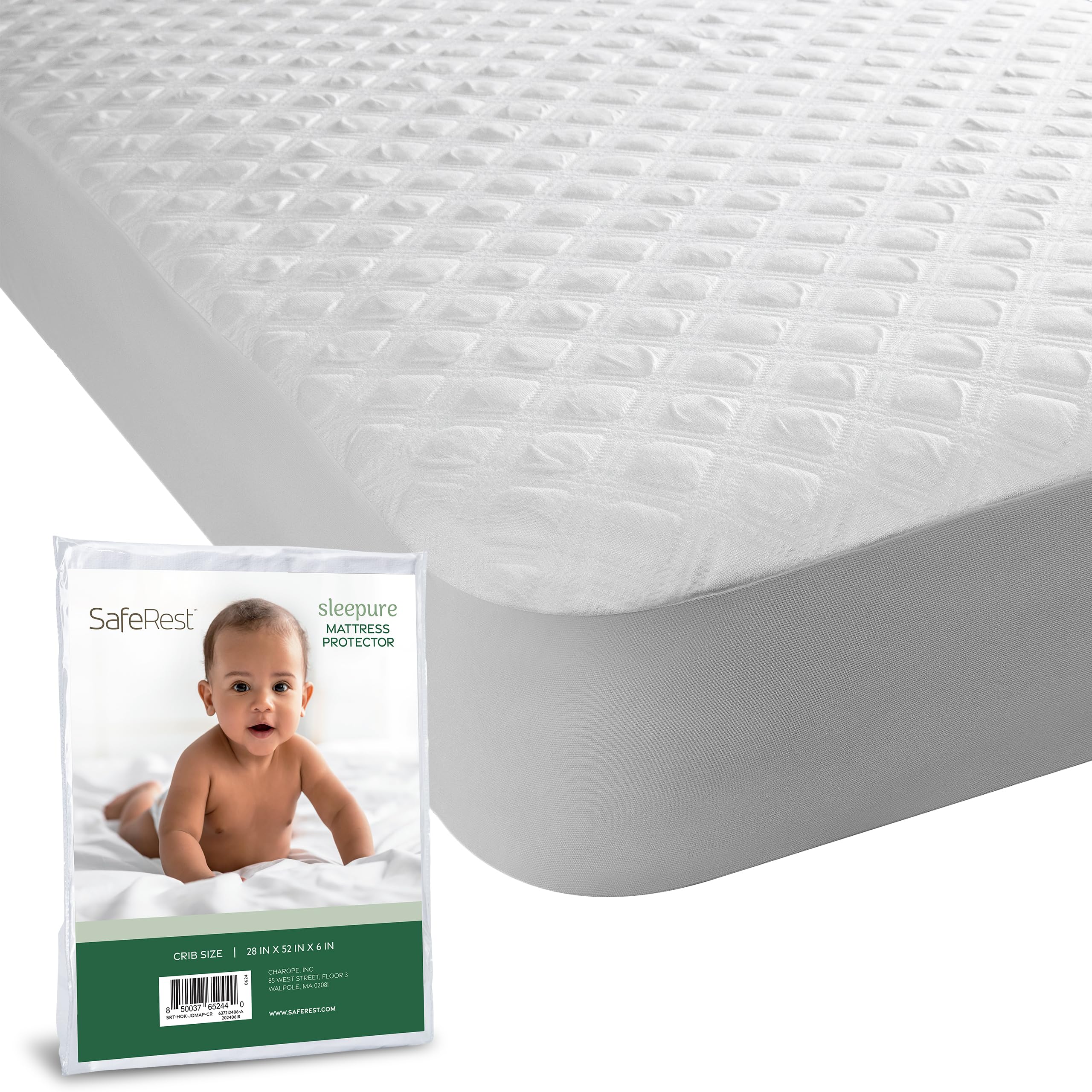 SafeRest Sleepure Waterproof Crib Size Mattress Protector - Viscose Derived from Bamboo - Fitted with Stretchable Pockets - Machine Washable Cotton Mattress Cover for Bed