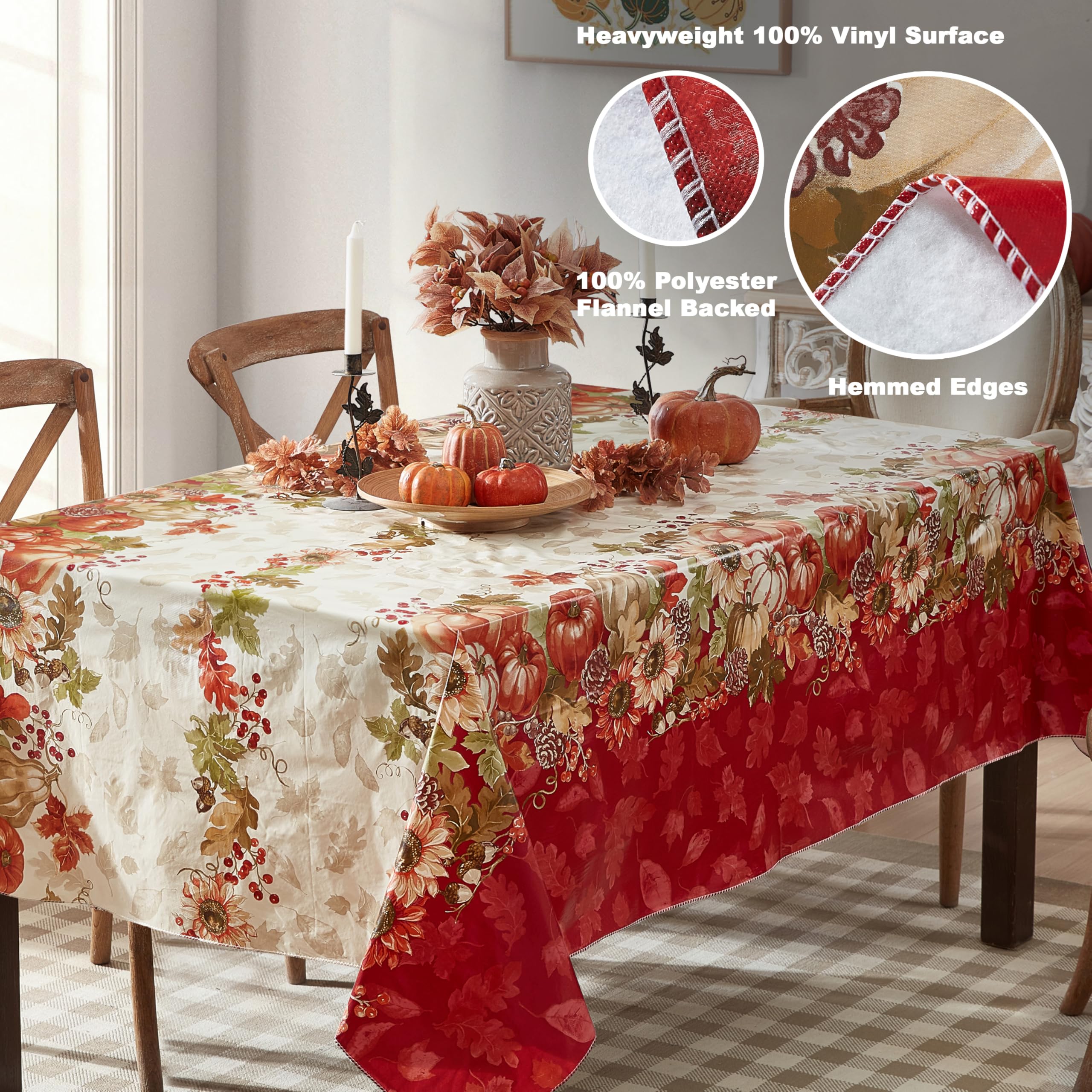 Nappe Ronde Elrene Holly Berry Flourish 178 Cm – Tissu Damassé Blanc Motif Hiver Et Baies Rouges – 100% Polyester Lavable