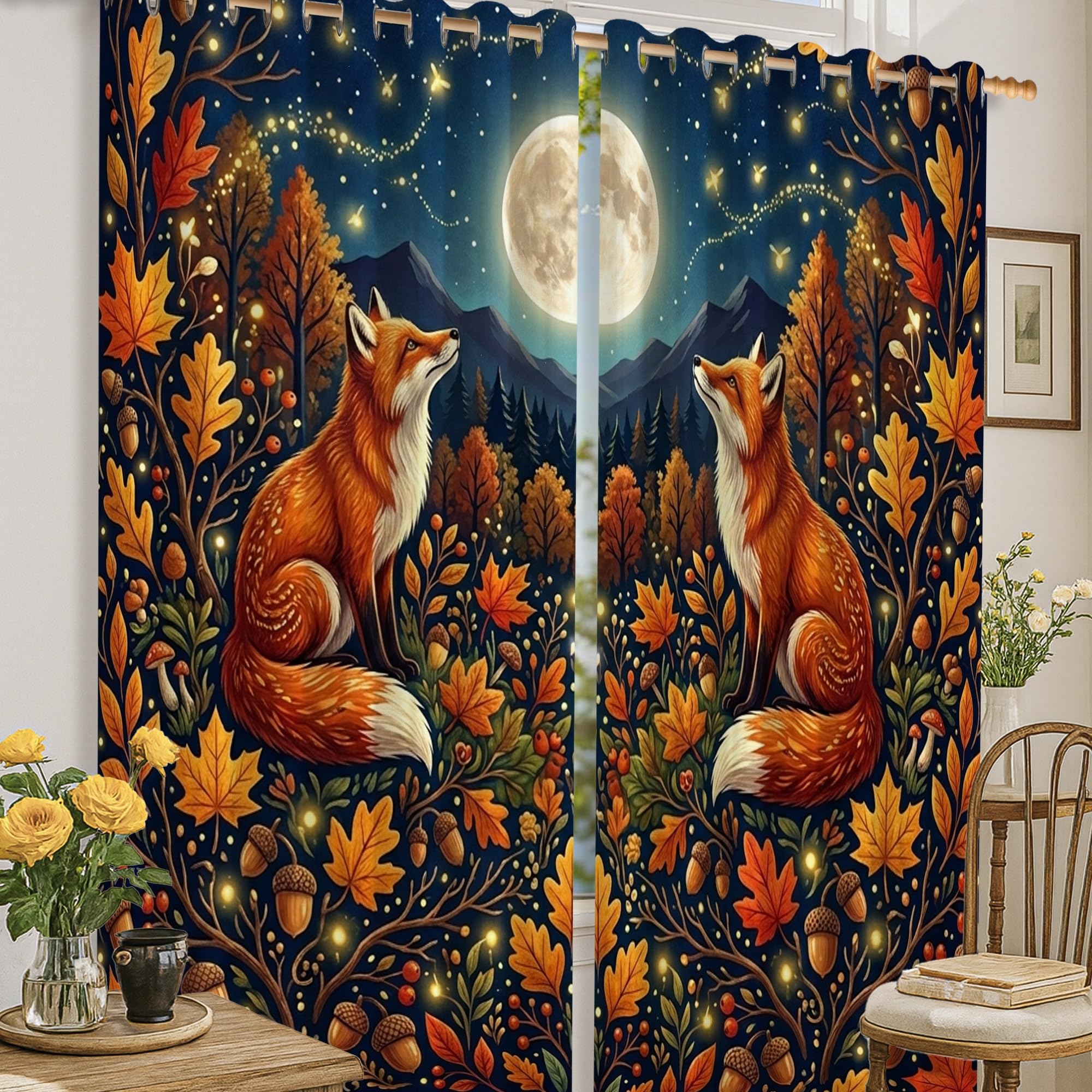 Rideau occultant enfant motif renard lune crée une ambiance paisible