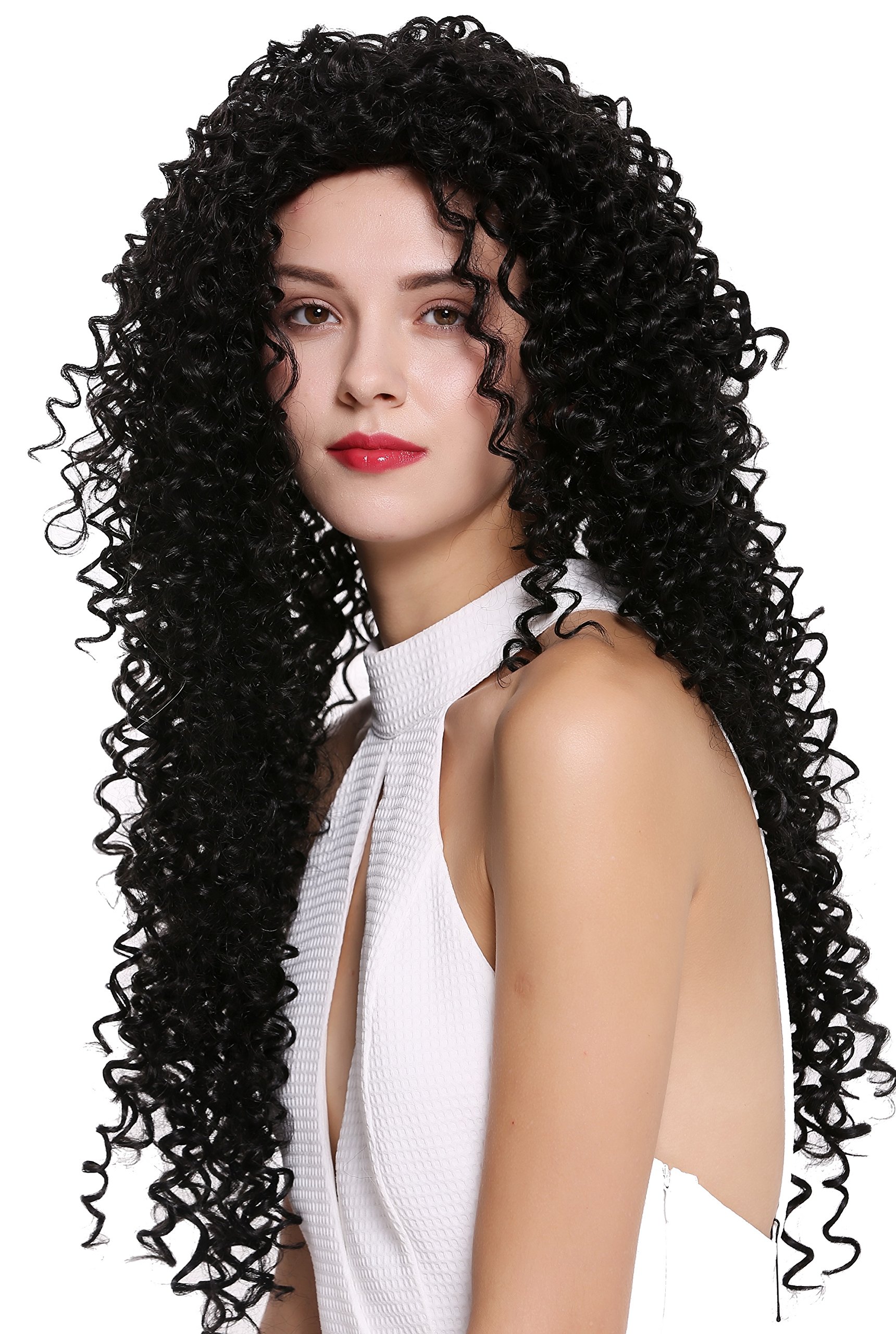 WIG ME UP - DW2315-1B Lady Quality Wig Long Dense Black Curls curly Afro Carribbean Style, Length: approx. 75 cm