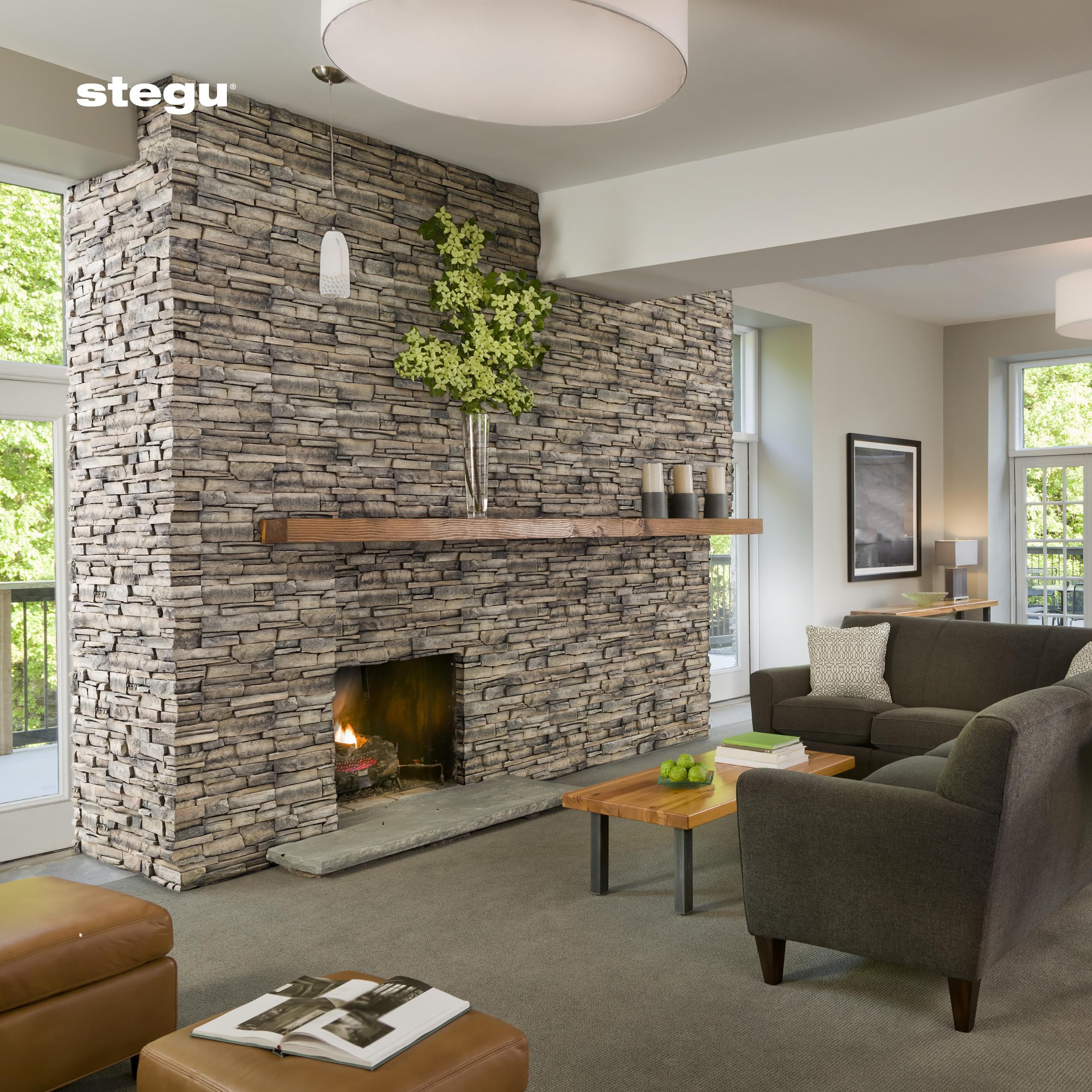 STEGU Grenada 1, Rivestimento Pietra Decorativa, Pannelli Parete Effetto Pietra Naturale, Rivestimento Interno & Esterno Resistente al Gelo, 55 x 11,7 cm, 0,32 m² 5 Pezzi, Grigio Beige