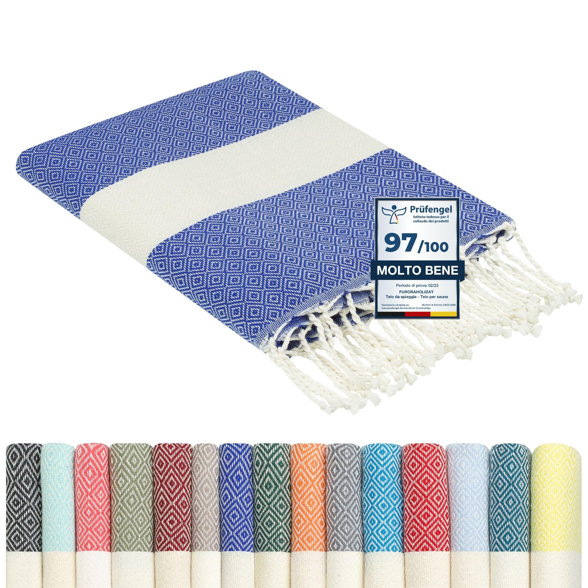 furora HOLIDAY Telo Mare Grande, cotone 100x200 cm | Telo Spiaggia antisabbia | Asciugamano Mare Fouta, frange e angoli - Pareo Donna Uomo Ragazzi | Pic Nic Beach Towel Coperta, lungo leggero