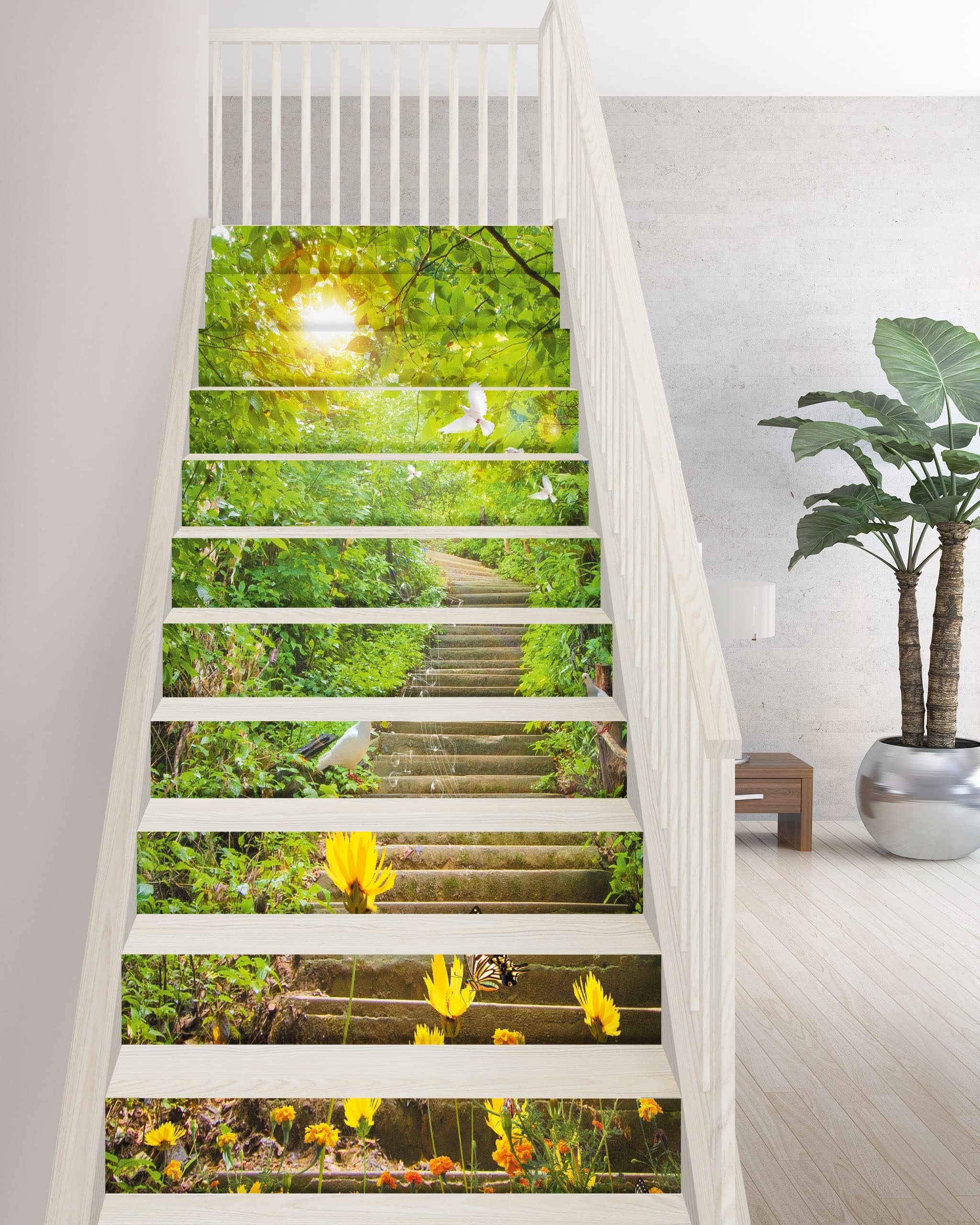 Stair Decals - FLFK Stair Stickers Decals Peel and Stick,Stone Steps Stair Risers Decals Self-Adhesive for Home Decor, 39.3" W x 7.08" H x 13Pcs