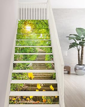 FLFK Stair Decals - Stair Stickers Decals Peel and Stick,Stone Steps Stair Risers Decals Self-Adhesive for Home Decor, 39.3" W x 7.08" H x 13Pcs