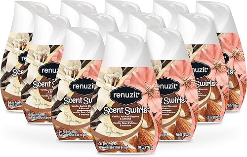Renuzit Scent Swirls Ambientador Gel, Vainilla, Flor de Albaricoque y Almendra, 7 onzas (12 unidades)