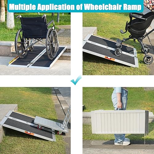 Miniatura 5 de KOLO - Rampa portátil para silla de ruedas de 4 pies y 800 libras de capacidad para el hogar, rampas para escalones, rampas de aluminio