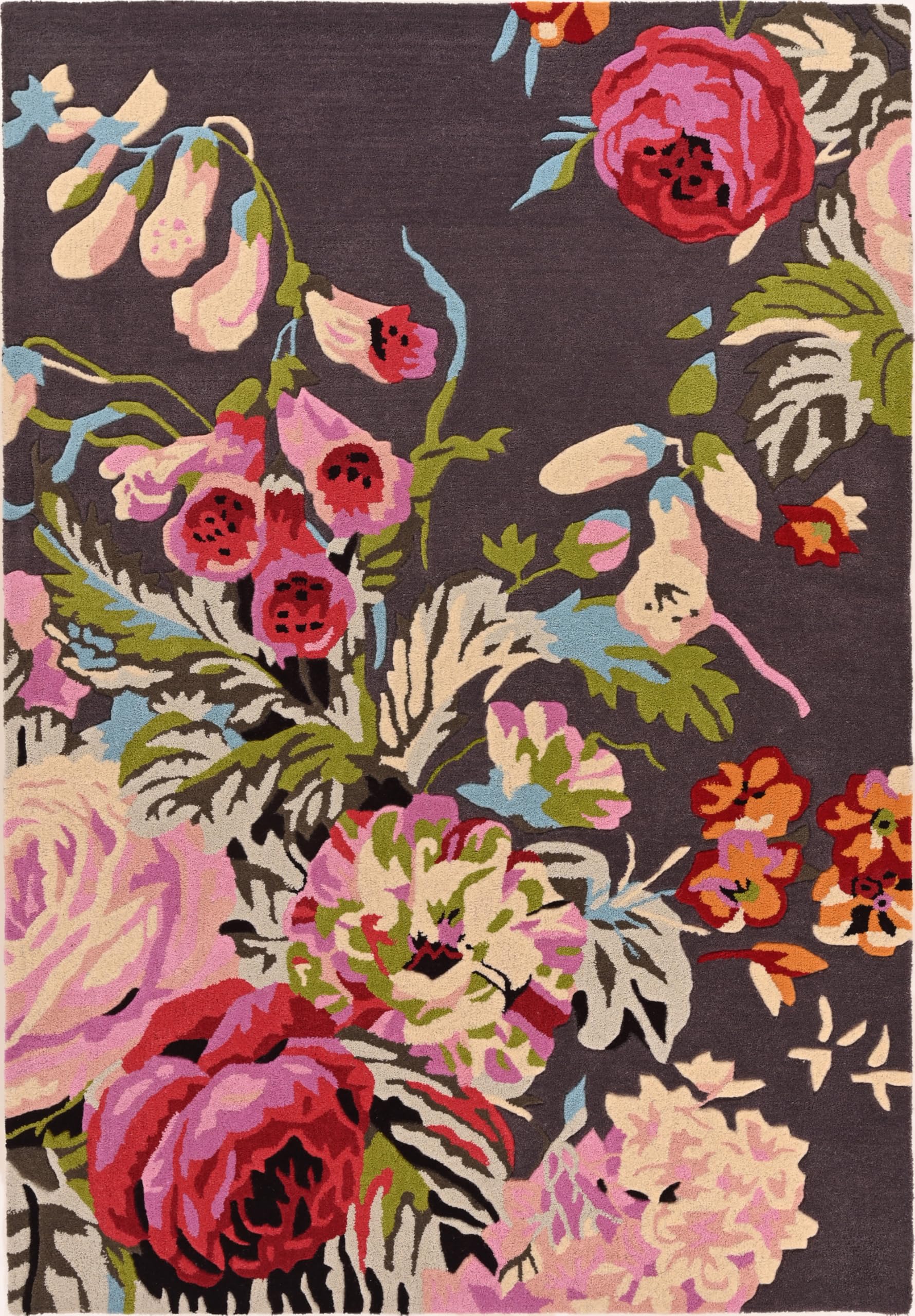 Modern Rose Floral Wool Area Rug | Handmade Area Rug with Garden Colorful Flowers for Living Room Dining Room and Kitchen (Brown, 10' x 12')