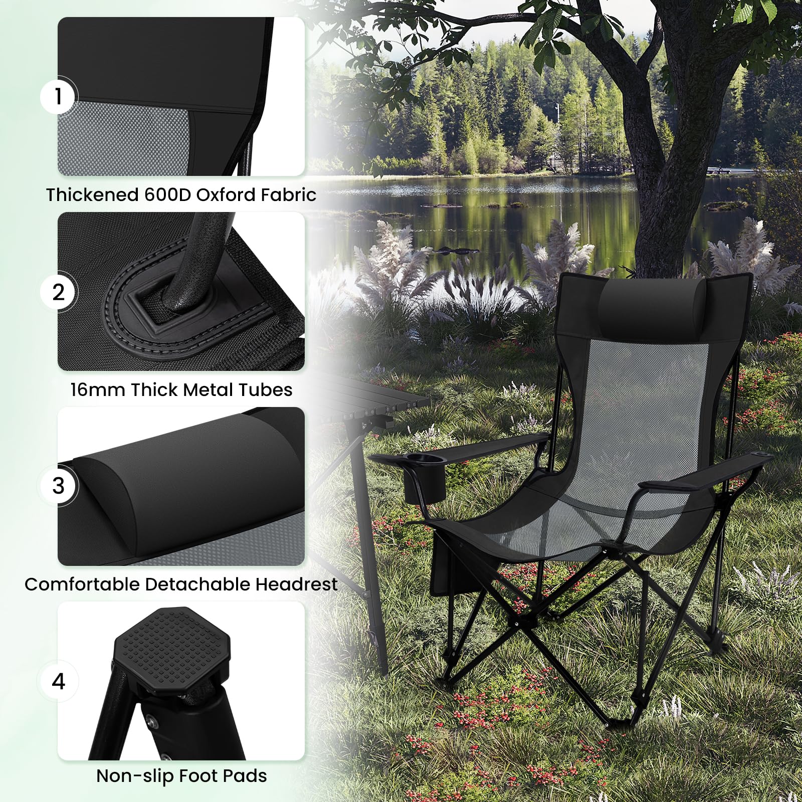 Woltu CPS8148gr-2 Set van 2 campingstoelen, inklapbaar, klapstoel, ligstoel voor buiten, visstoel, zonnestoel, ultralicht met armleuningen en bekerhouder, grijs