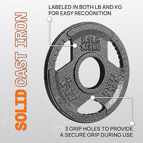 Miniatura 3 de Yes4All Tri-Grip Handle - Placas olímpicas de hierro fundido, placas de peso de 2 pulgadas para levantamiento de pesas con acabado suave y duradero,