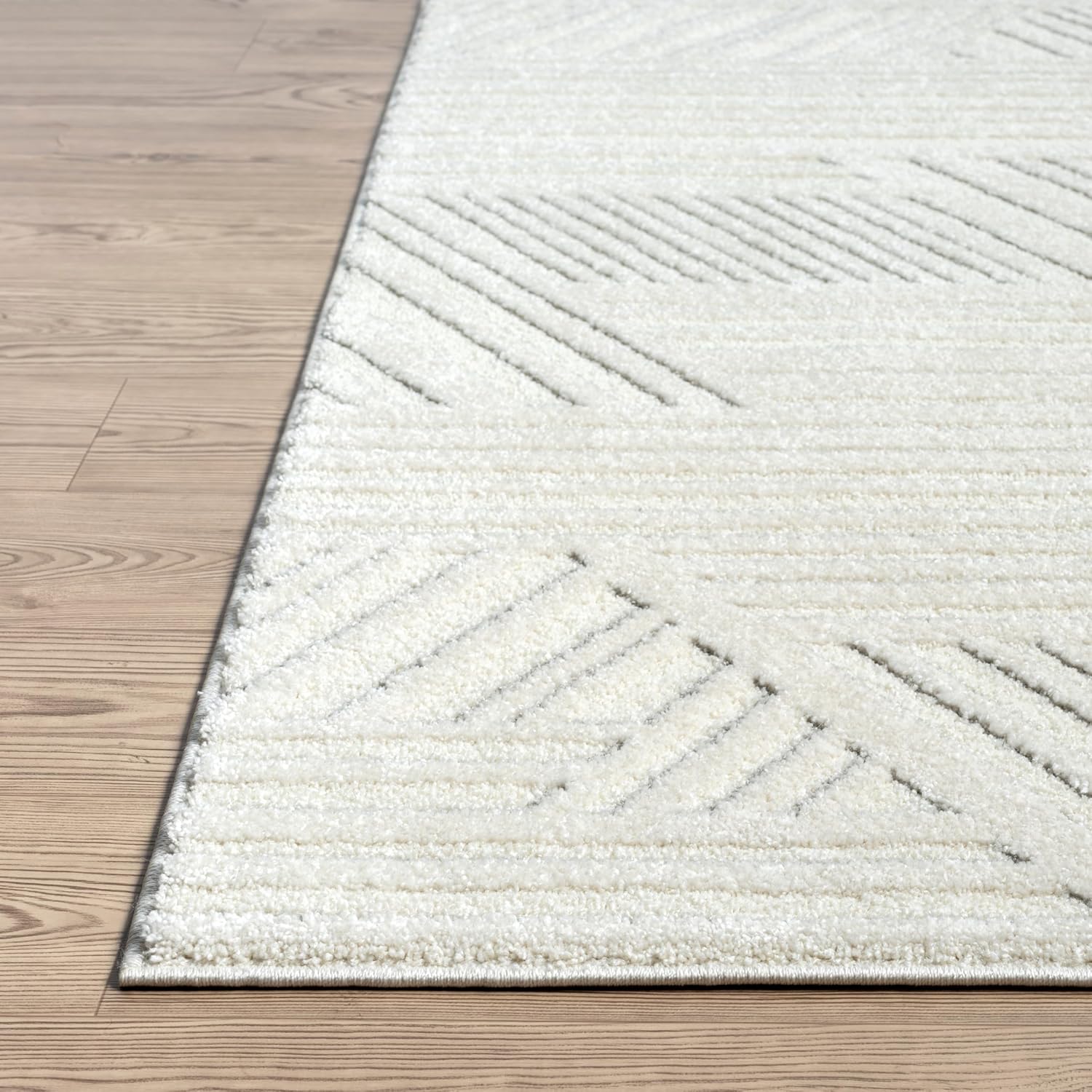 Abani Cozy Cream Area Rug for Living Room, Bedroom - Geometric Diamond Pattern - 5' x 8' - Durable & Easy to Clean