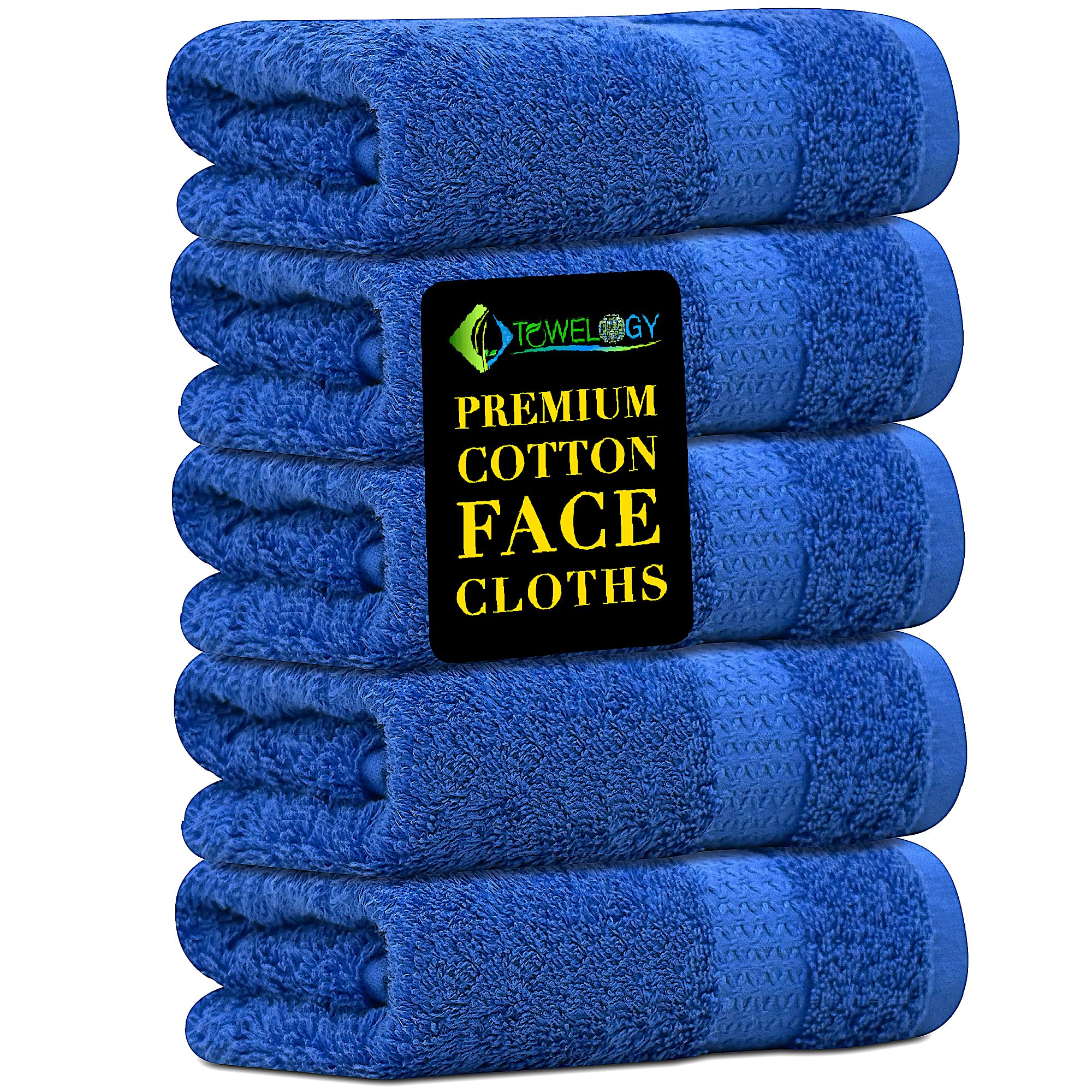 Towelogy® Cotton Face Cloths - Super Soft, Ultra Absorbent & Non Abrasive Flannel Wash Cloths - Luxuriously Plush and Large 33x33cm Face Towels for Ultimate Luxury (Royal Blue)