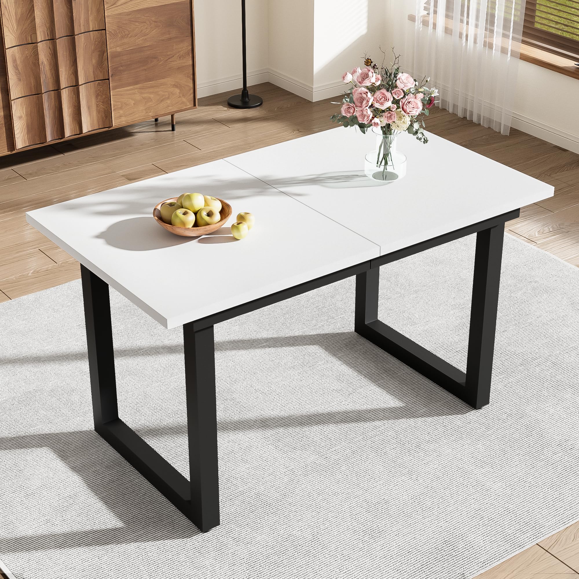 Merax Esstisch 140/180x80x75cm, Ausziehbar Esszimmertisch mit Tischbeine aus Metall, Rechteckiger Küchentisch für Wohnzimmer und Esszimmer, Weiß