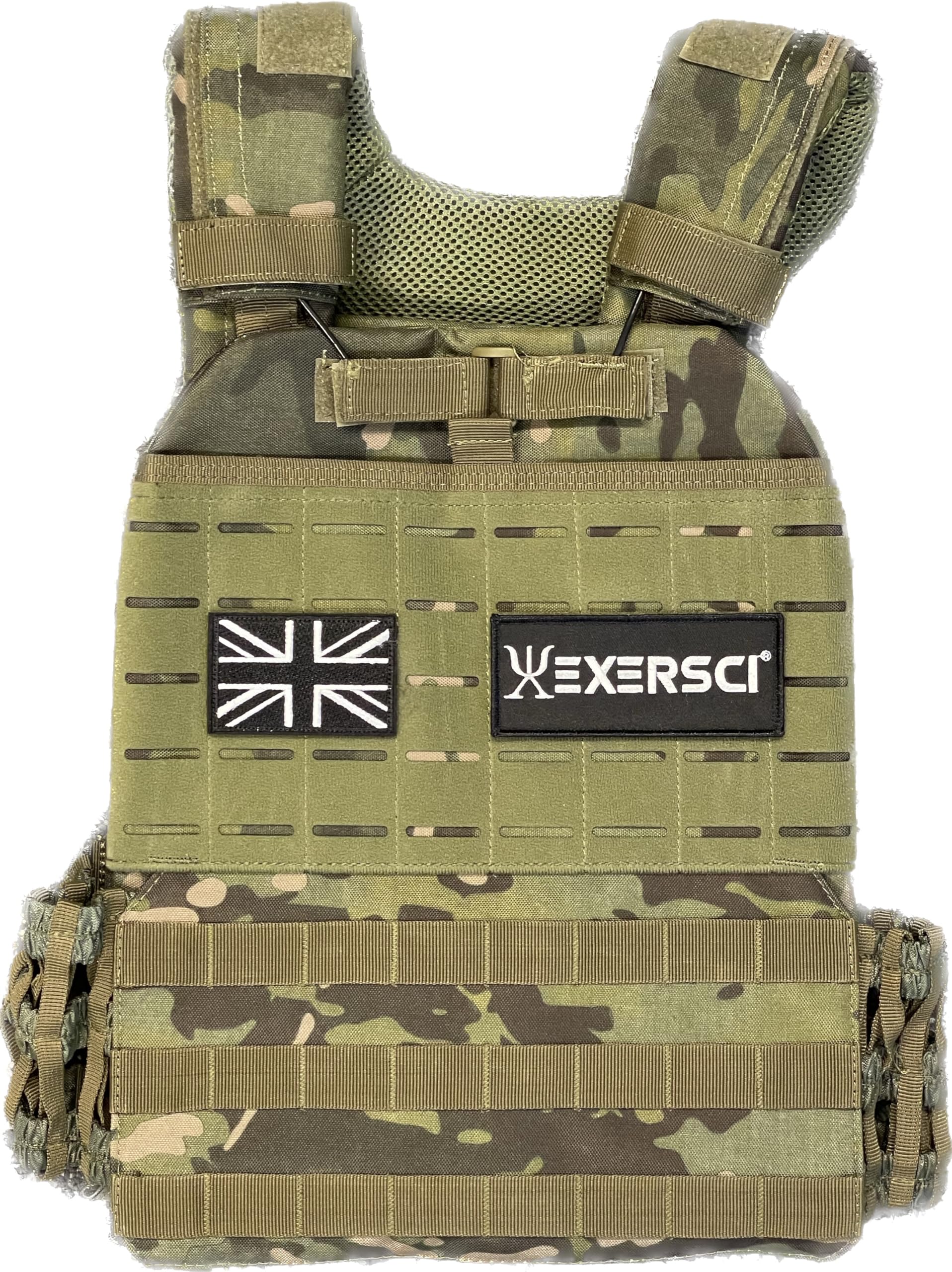 Exersci® Tactical Weighted Vest (1.5kg - 23.5kg) - Calisthenics, Bodyweight Workouts, HIIT, Cardio & Strength Training (VEST ALONE (1.5KG), GREEN CAMO)