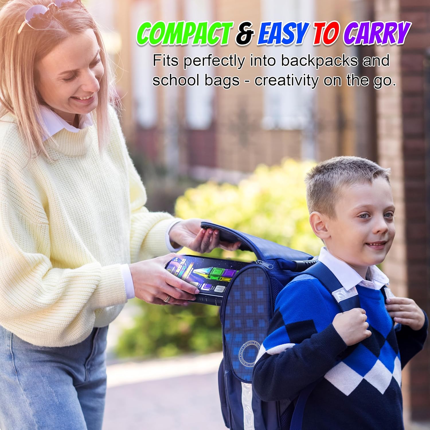 Desire Deluxe Micro Magnetic Tiles Building Blocks Toy - STEM Educational Travel Size Magnetic Blocks for Kids, Learning Sensory Montessori Toddler Magnetic Toys 3+ YO (Glitter, 18pc) - Image 2