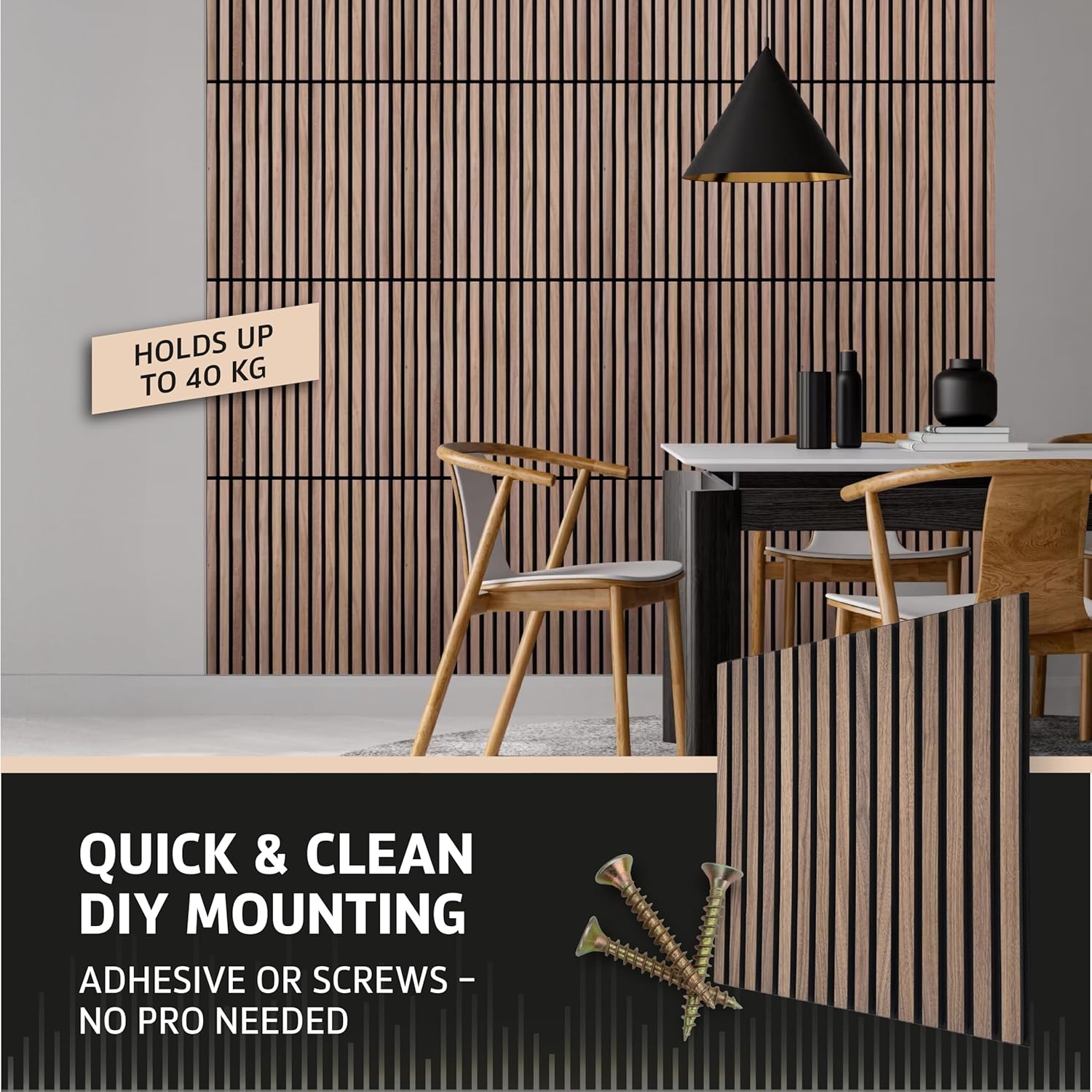 4 Pack Wall Walnut Panels for Interior Wall Decor 23,5" x 23,5" (Pack of 4) | Decorative Wood Panels for Wall | Wood Wall Panels in Scandinavian Design - Made in The USA