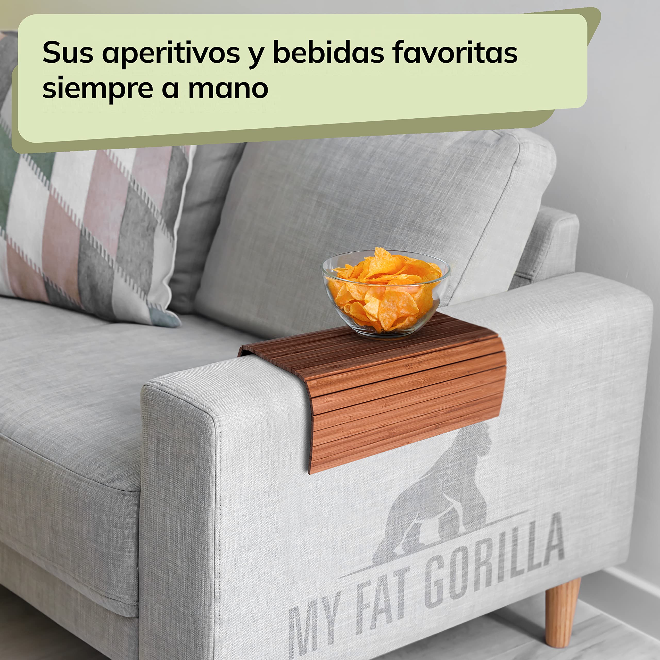 BAM BOO BOX Bandeja Reposabrazos Sofá Bambu – Bandeja Sofá Organizador 42x34x0,7cm – Reposabrazos Portavasos Bambu – Madera Natural | para Vasos, Tazas y Platos (Marrón)