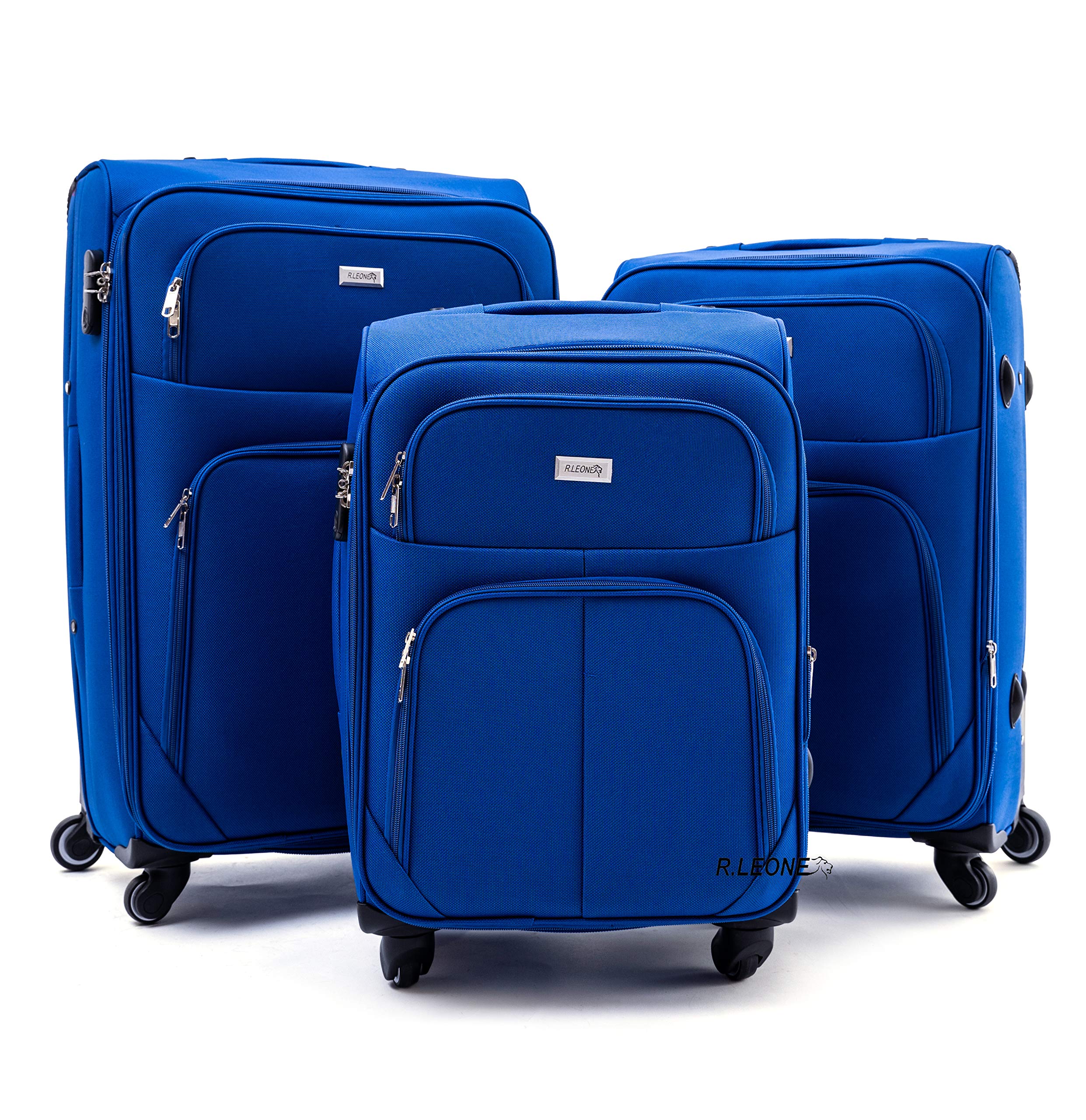 Set di 4 valigie da cabina rigide 56 cm, valigia media 66 cm, valigia grande 76 cm e borsa 23 cm, Blu elettrico